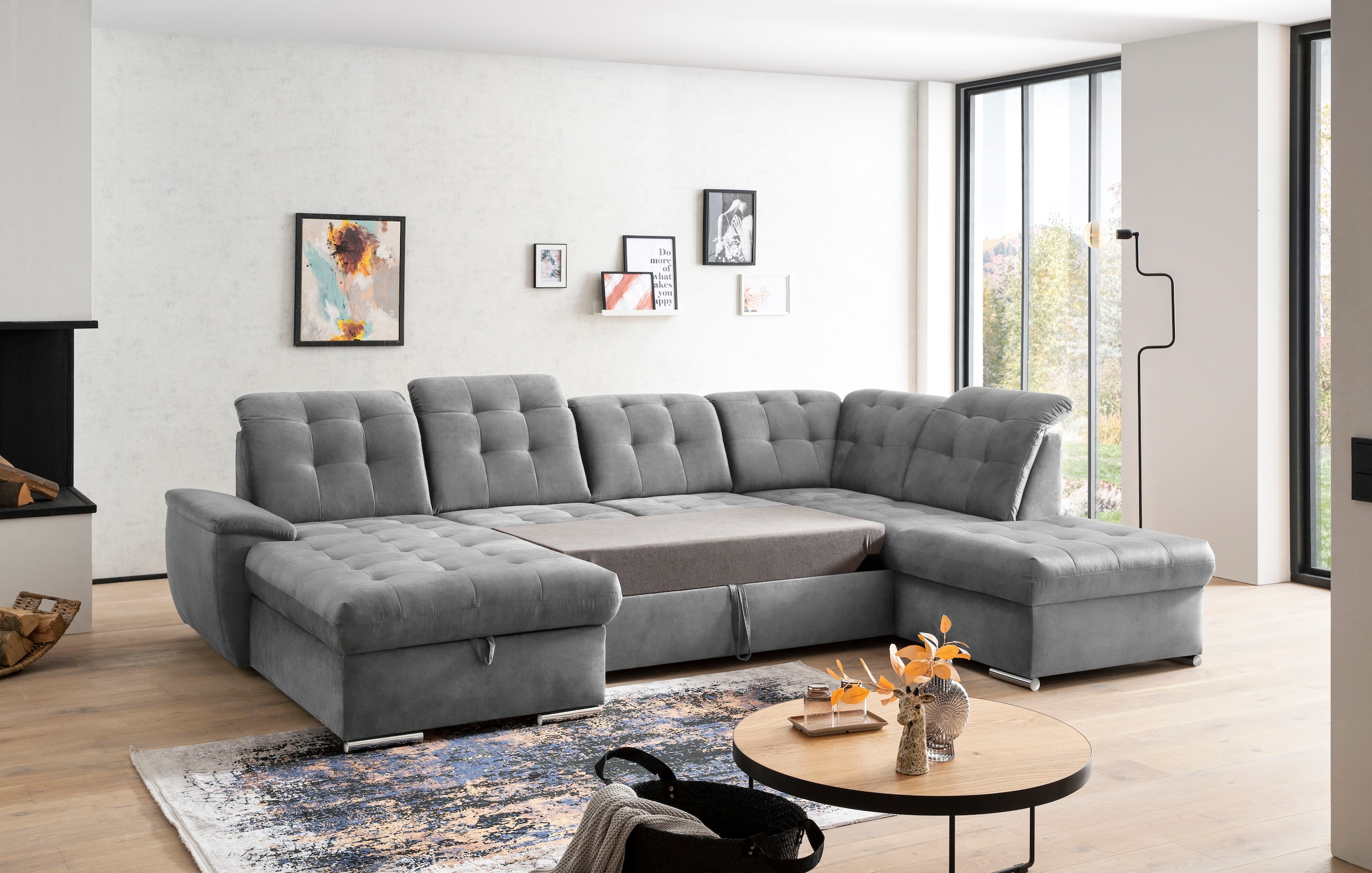 exxpo - sofa fashion Wohnlandschaft »Durango, aufwendige Sitz- und Rückenverarbeitung, bequem, U-Form«, inkl. Kopfteilverstellung, wahlweise mit Bettfunktion und Bettkasten