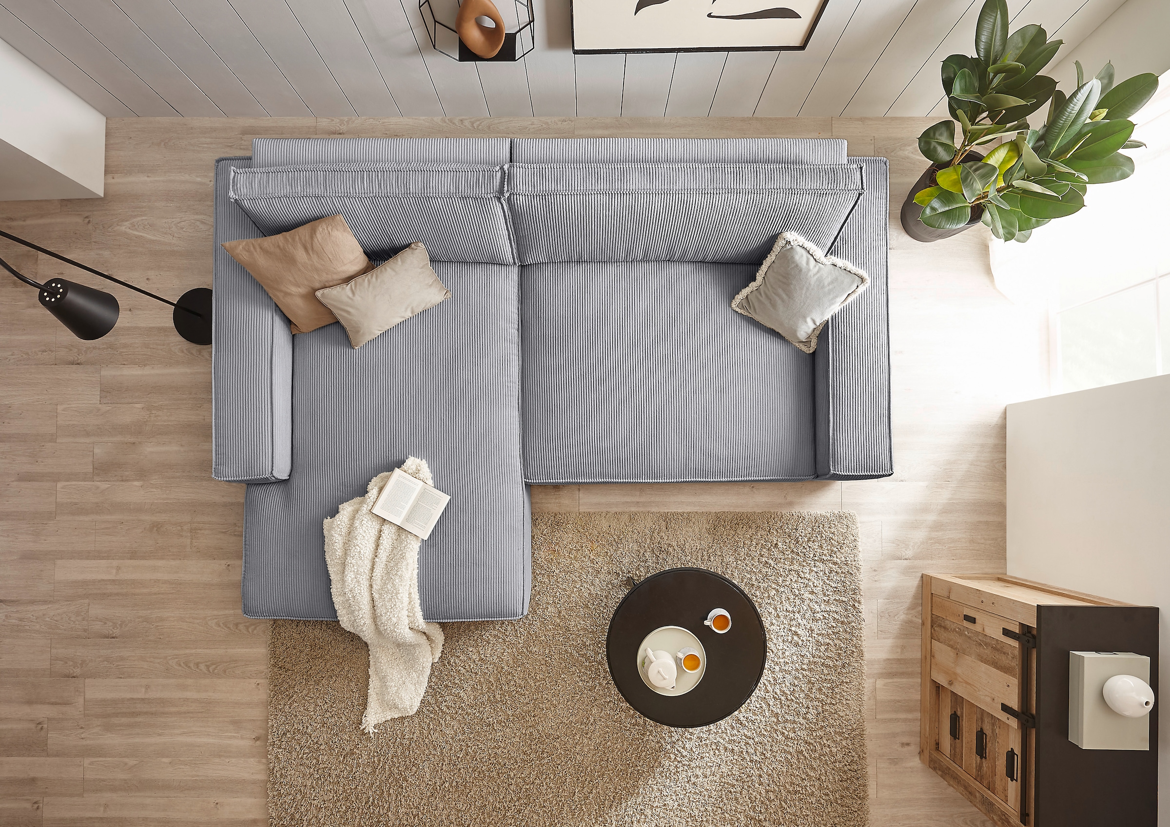 Home affaire Ecksofa »NEU: SHERWOODL XXL 284, Big-Sofa L-Form, tiefe Sitzfläche 95 cm, Cord,«, Leinenoptik, Recamiere rechts/links, auch als Schlafsofa stellbar