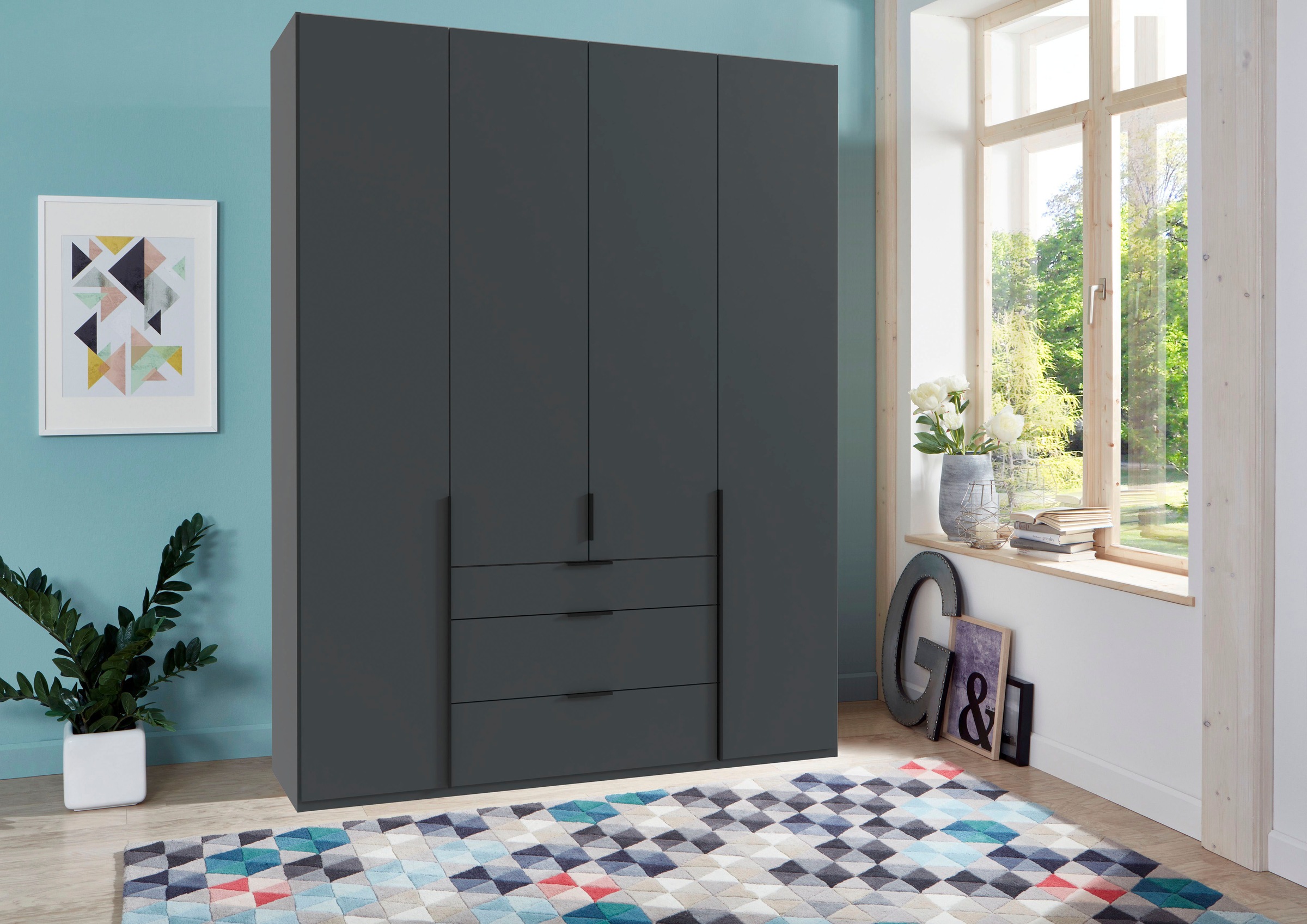 Wimex Drehtürenschrank »Mugano, 135 oder 180cm breit, 208 oder 236cm hoch, Made in Germany«, (mit langen Griffstangen aus Metall), wahlweise mit oder ohne Spiegel, mit Schubladen