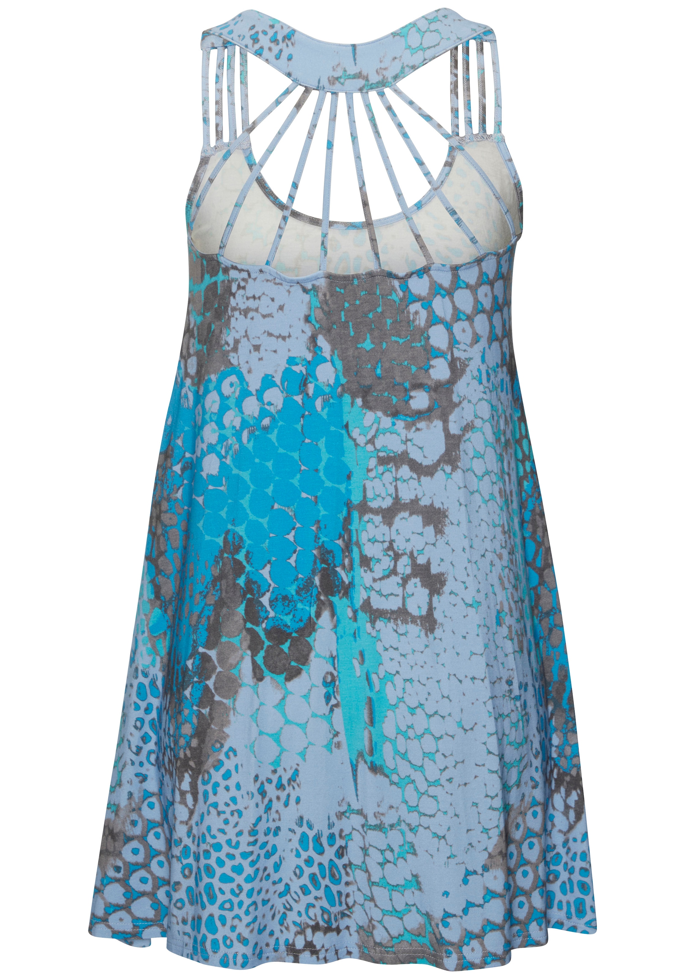 Buffalo Strandkleid mit besonderem Trägerdesign und Alloverprint, Minikleid, Sommerkleid