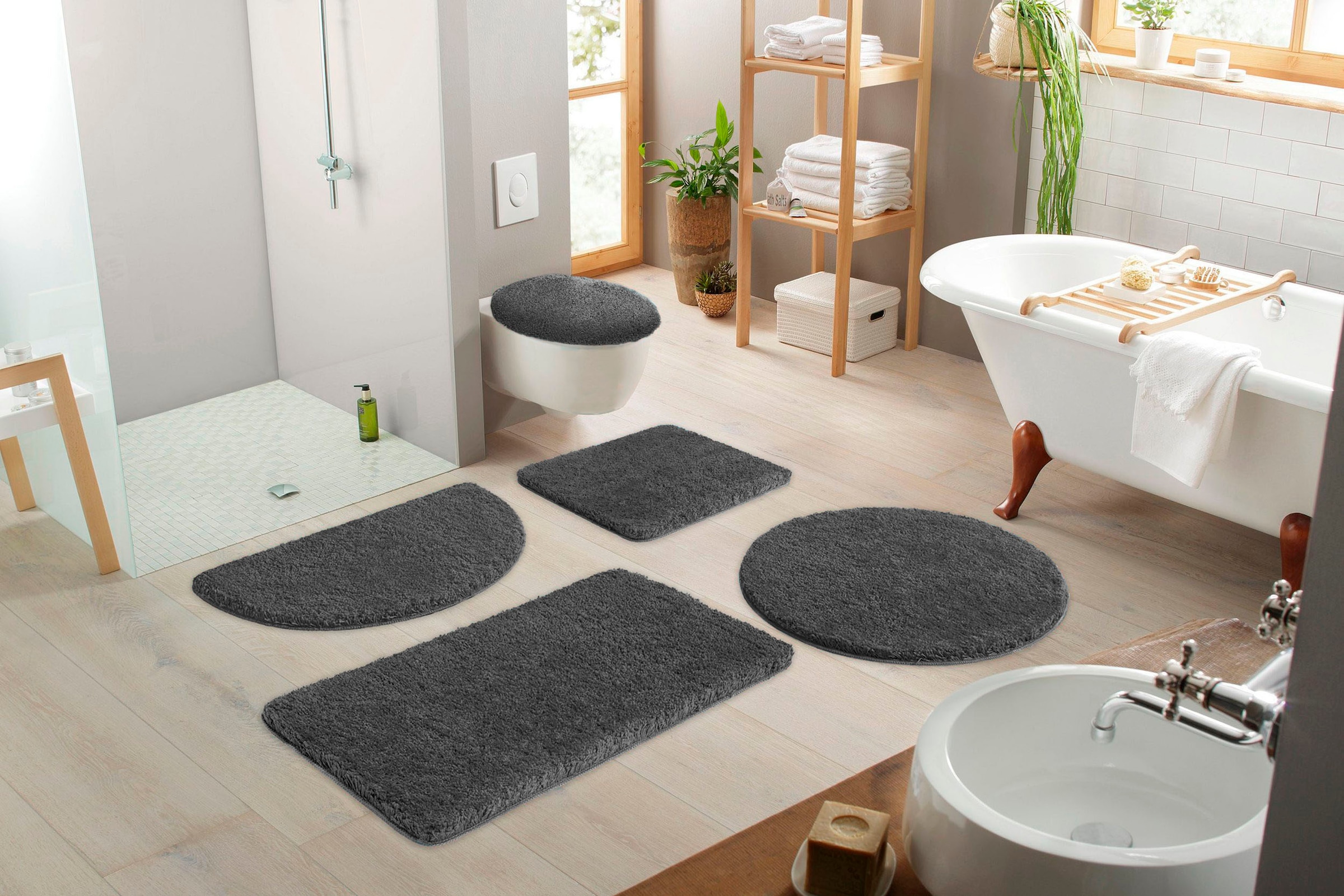 my home Badematte »Sanremo, Badvorleger, Badezimmer Teppich, sehr weich«, rutschhemmend beschichtet, fußbodenheizungsgeeignet-schnell trocknend, Badteppich, unifarben, rechteckig, rund & als 3-tlg. Set erhältlich