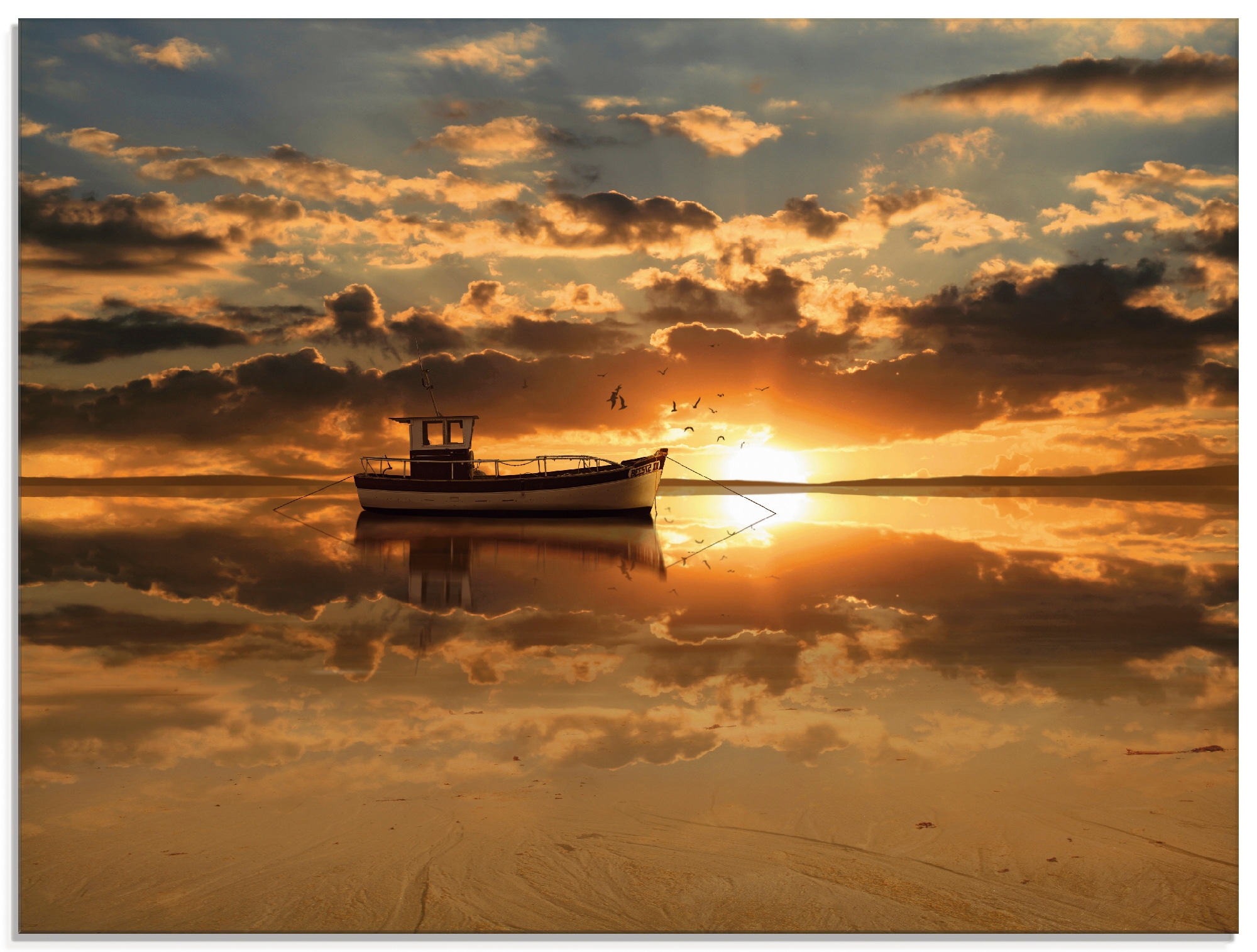 Artland Glasbild »Das Fischerboot im Sonnenuntergang« Boote & Schiffe 1 Stk günstig online kaufen