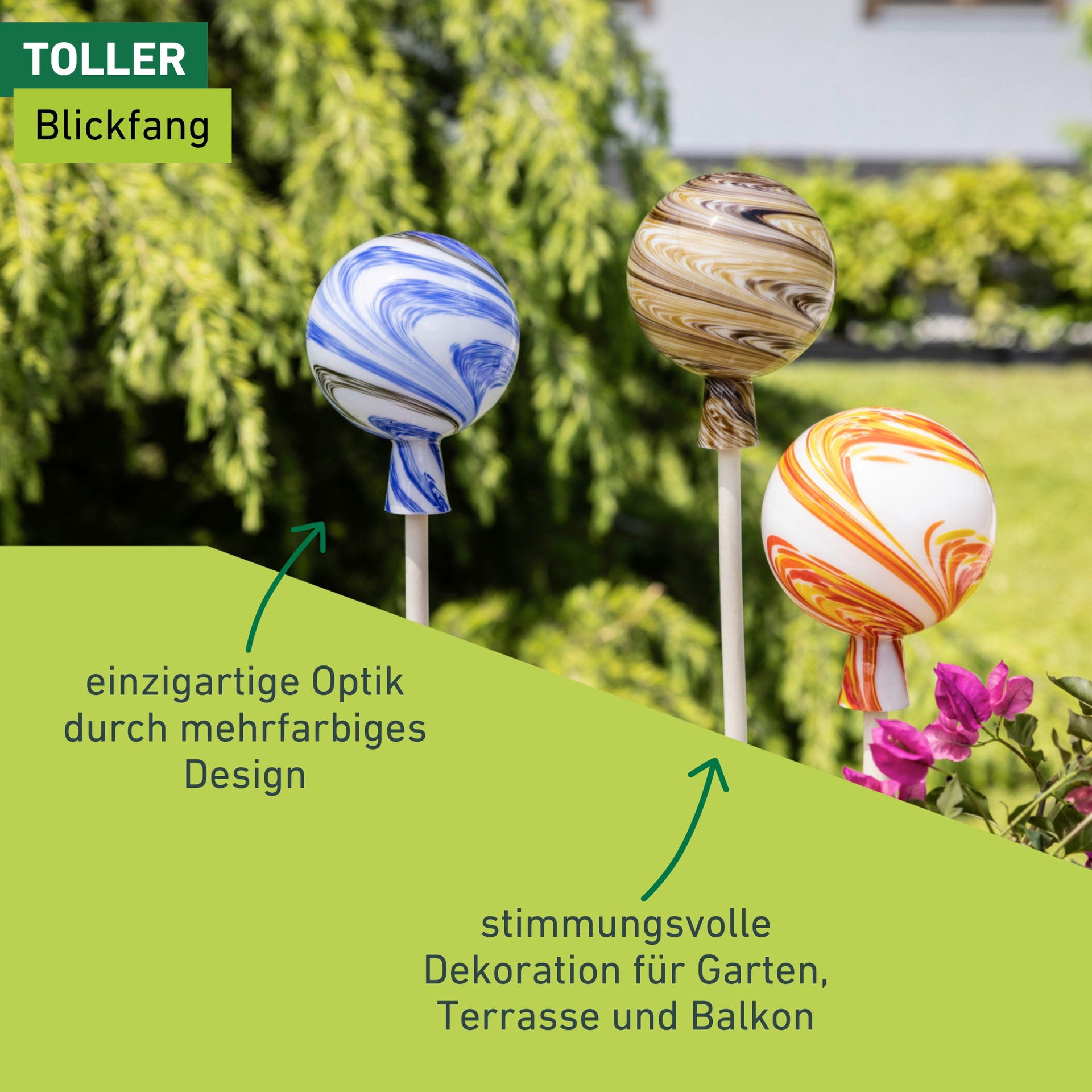 Windhager Gartenstecker »Gartendeko Rosenkugel aus hochwertigem Farbglas, Outdoor« witterungsbeständig, Durchmesser 15 cm, erhältlich in blau oder rot