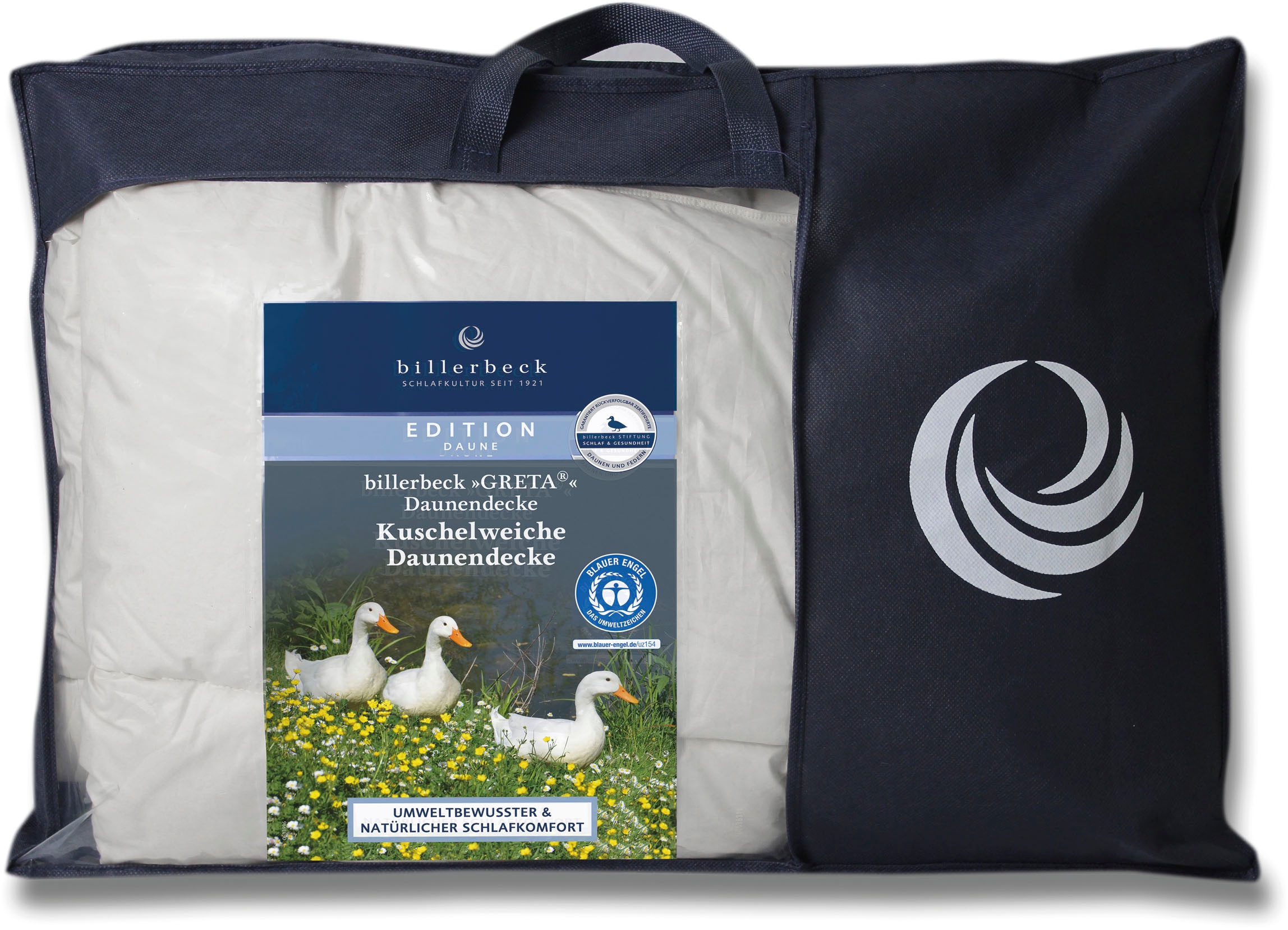 billerbeck Daunenbettdecke »E14 Greta, Bettdecke in 135x200 cm, 155x220 cm, Sommer, Winter« normal Füllung 90% Entendaune, 10% Entenfeder 1 Stk. tlg. Die Daunendecke mit dem blauen Engel