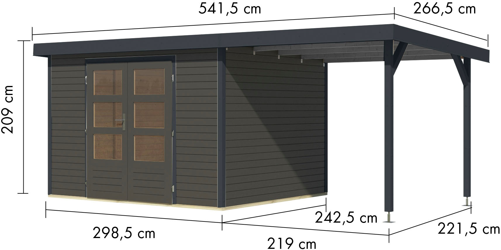 Karibu Gartenhaus »Jupiter 5«, in verschiedenen Farben, mit Anbaudach 2,35 m breit