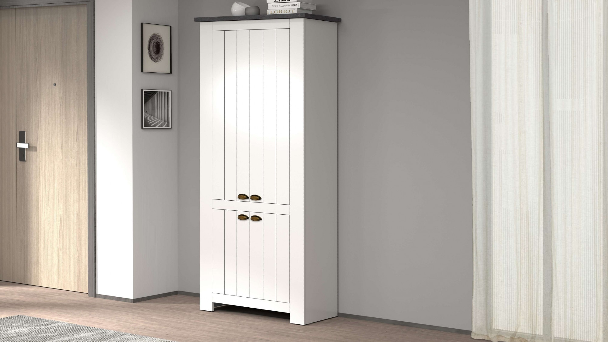 INOSIGN Schuhschrank »FIGO, Made in Italy – Schuhkommode,Schuhregal für ca. 40 Paar Schuhe«, (1 St.), 4-Türig, Siebdruck-dekorative Fräsungen, 10 Fächer, Höhe 200 cm