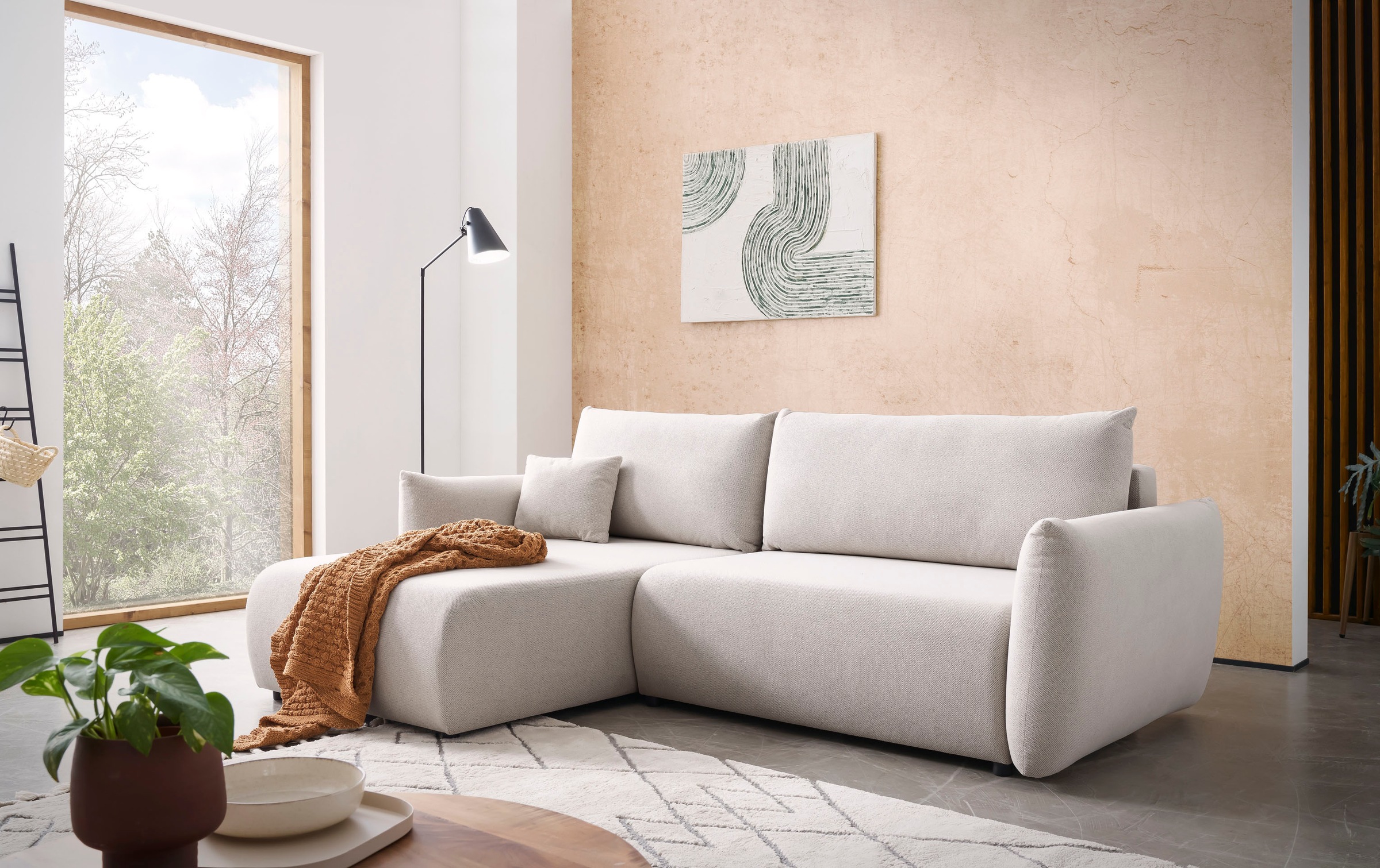 INOSIGN Ecksofa »MAVAS Schlafsofa mit Bettkasten, L-Form,«, ca.257/127cm (Liegefläche 212/145 cm), Cord, Chenille, Struktur