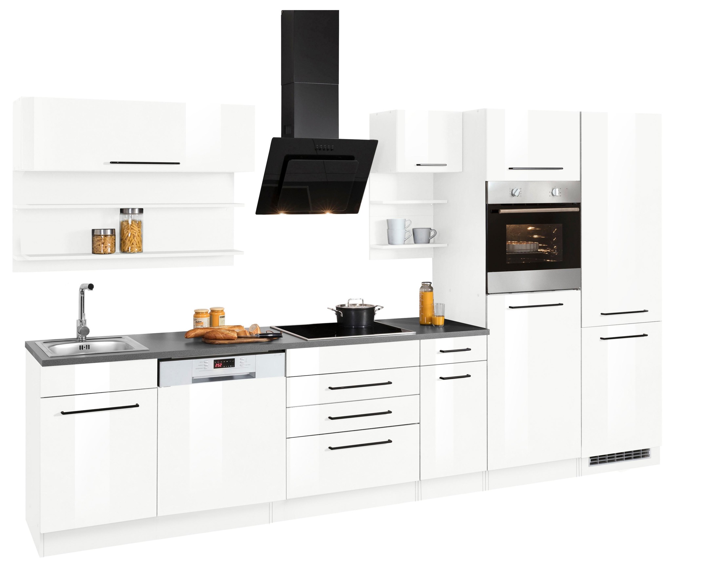 KOCHSTATION Küchenzeile »KS-Tulsa«, ohne E-Geräte, Breite 330 cm, schwarze Metallgriffe, MDF Fronten