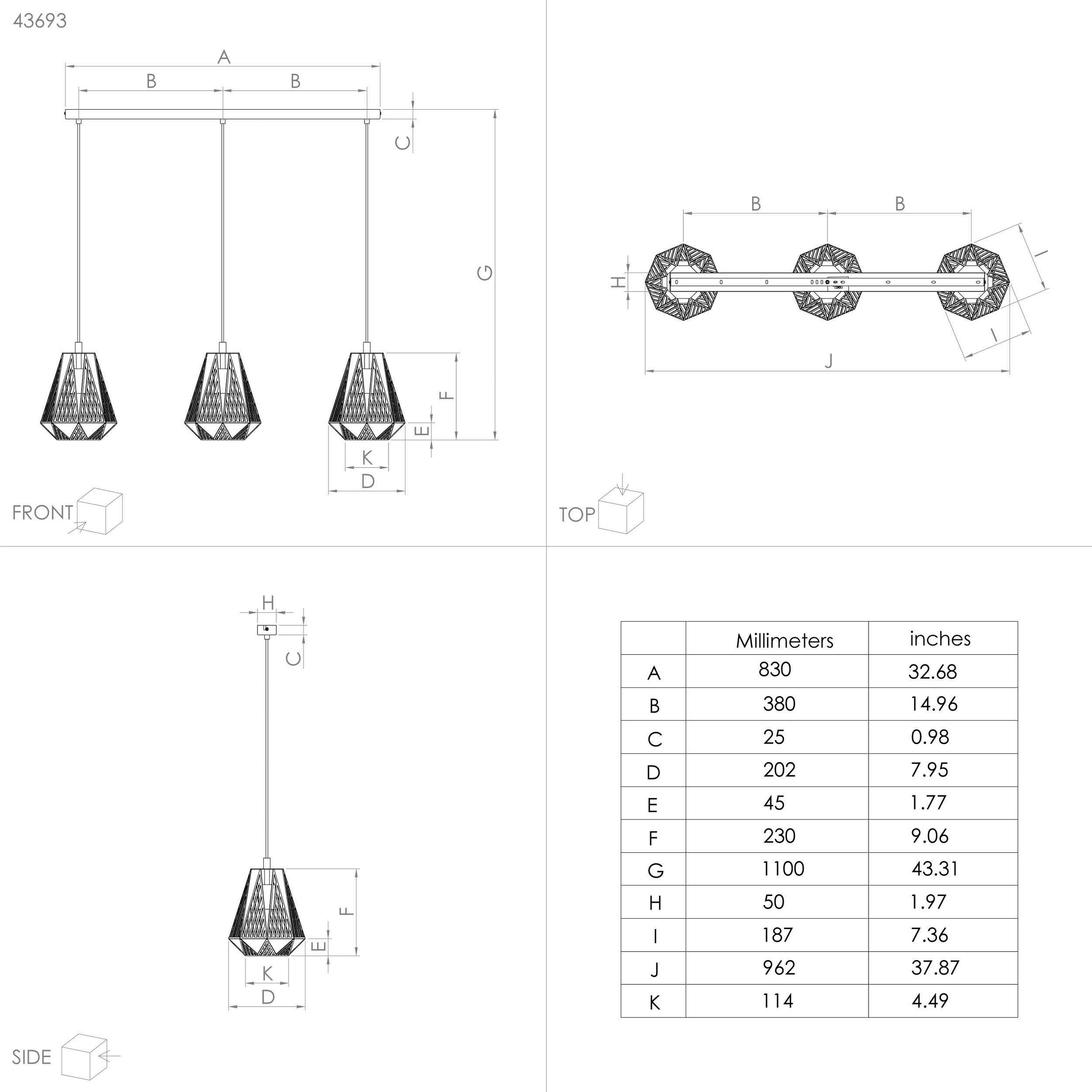 EGLO Hängeleuchte »STYPE Hängelampe, Stahl und Metall, Vintage, Pendellampe, E27, Lampe«, Leuchtmittel E27 | Leuchtmittel wechselbar-ohne Leuchtmittel, Hängeleuchte, Esszimmer, L96 x B20 x H110, schwarz, 3X40W exkl.