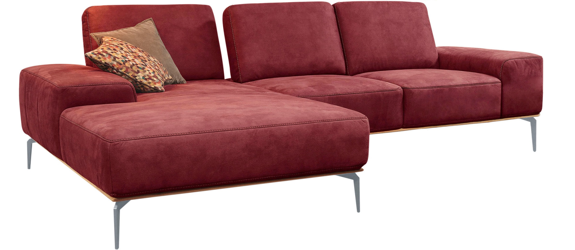 W.SCHILLIG Ecksofa »run, Designsofa mit tollem Sitzkomfort, bequem, L-Form«, mit elegantem Holzsockel, Füße in Silber matt, Breite 279 cm