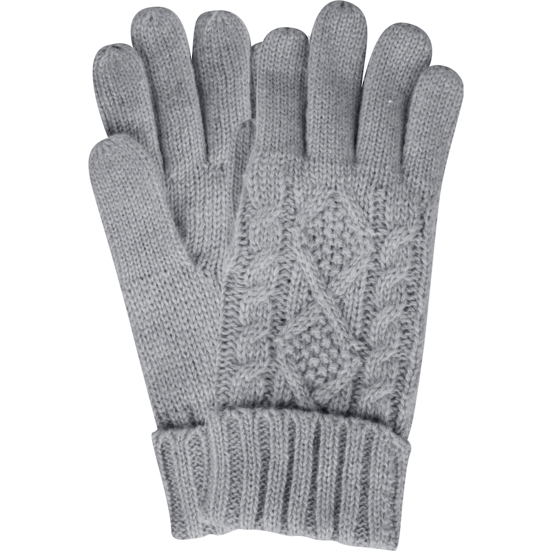 CAPELLI NEW YORK Strickhandschuhe 1 Paar, elegantes Zopfstrickmuster, Umschlag am Bündchen, Wollanteil light grey