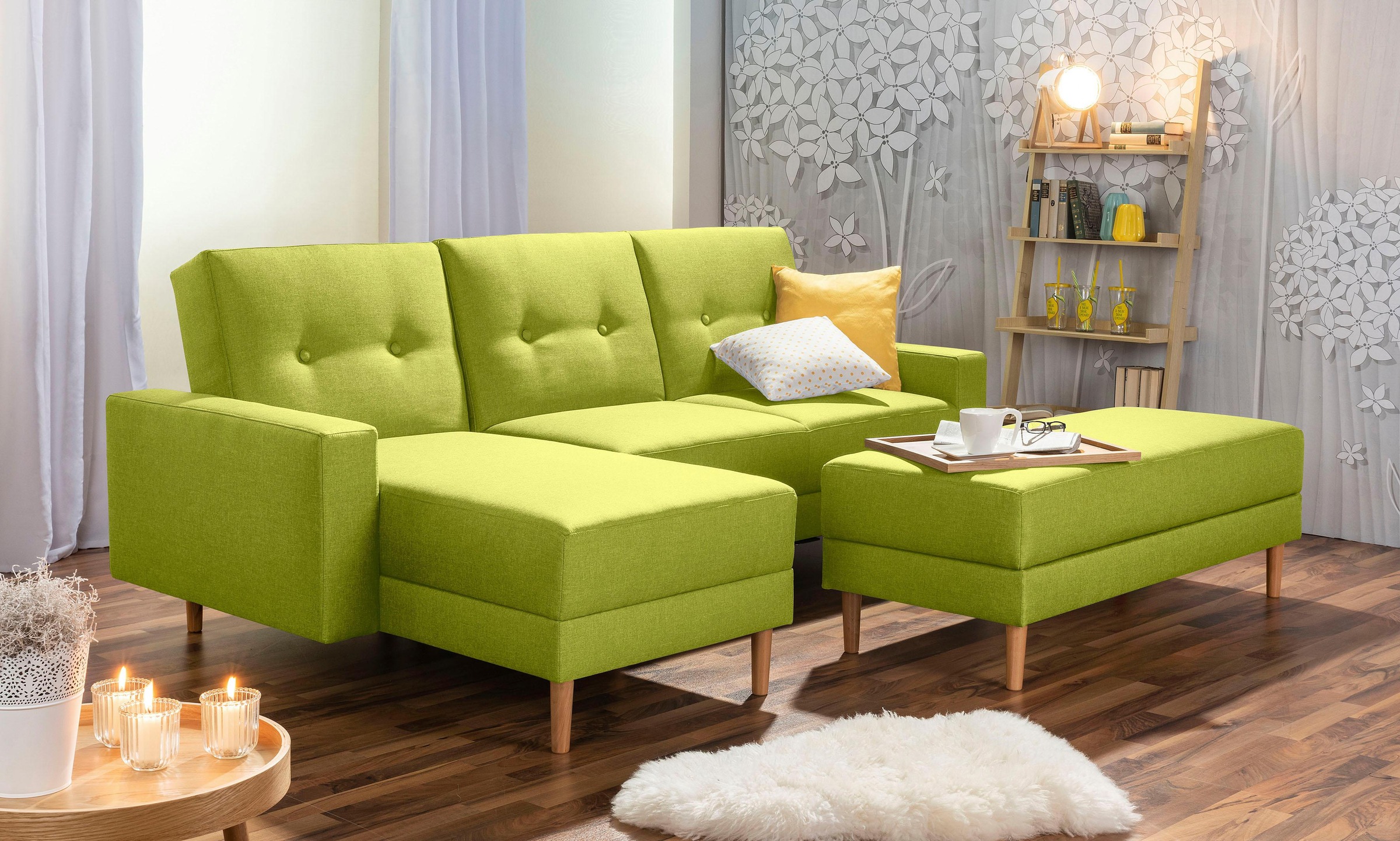 Max Winzer® Ecksofa »Just Chill«, Schlafsofa mit Recamiere, Rückenverstellung, inklusive Stauraumhocker