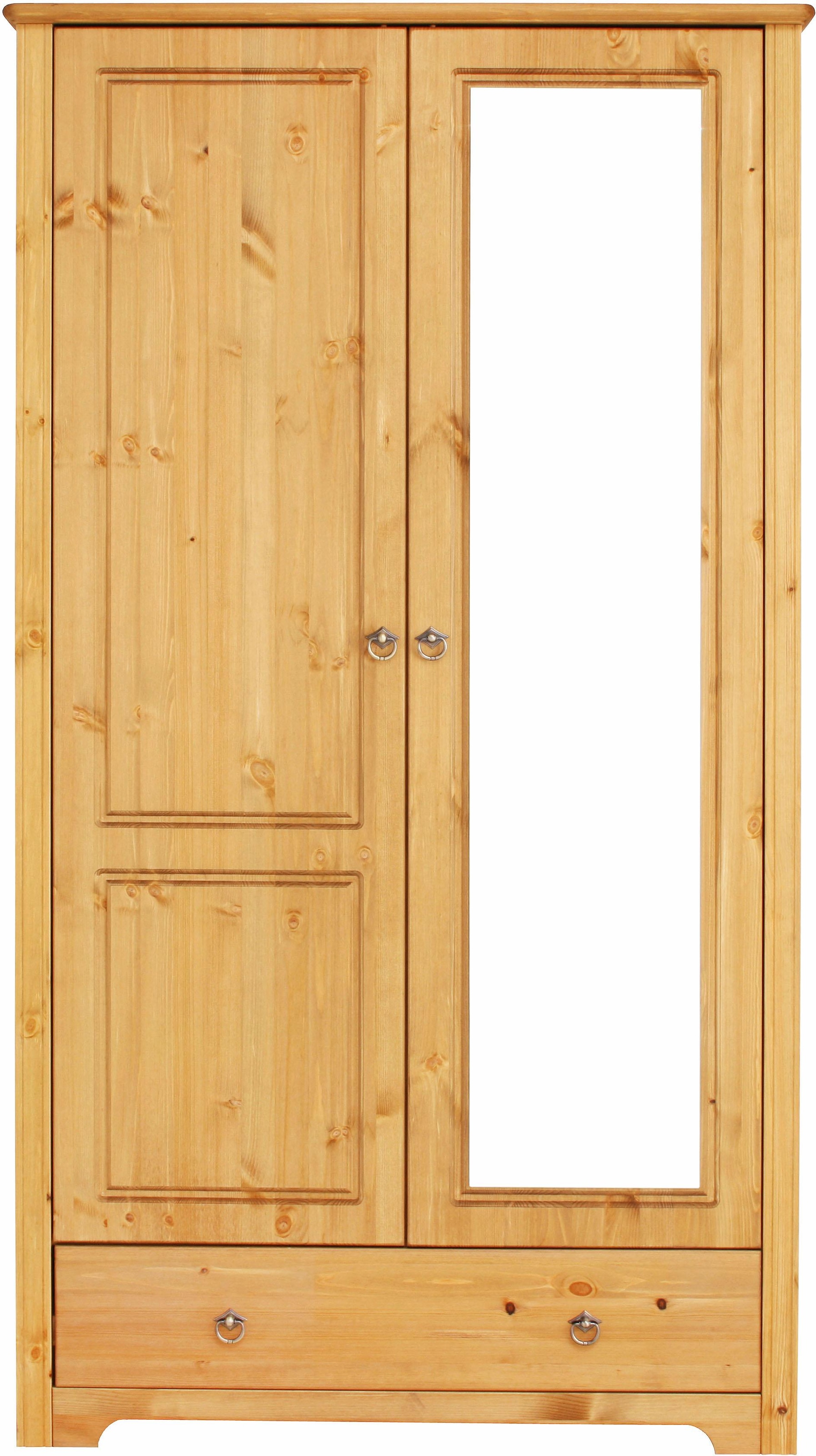 Home affaire Kleiderschrank »Hugo«, (3 Breiten: 106/200/245 cm H/T ca. 190/58 cm), aus massiver Kiefer im Landhausstil, mit Spiegel