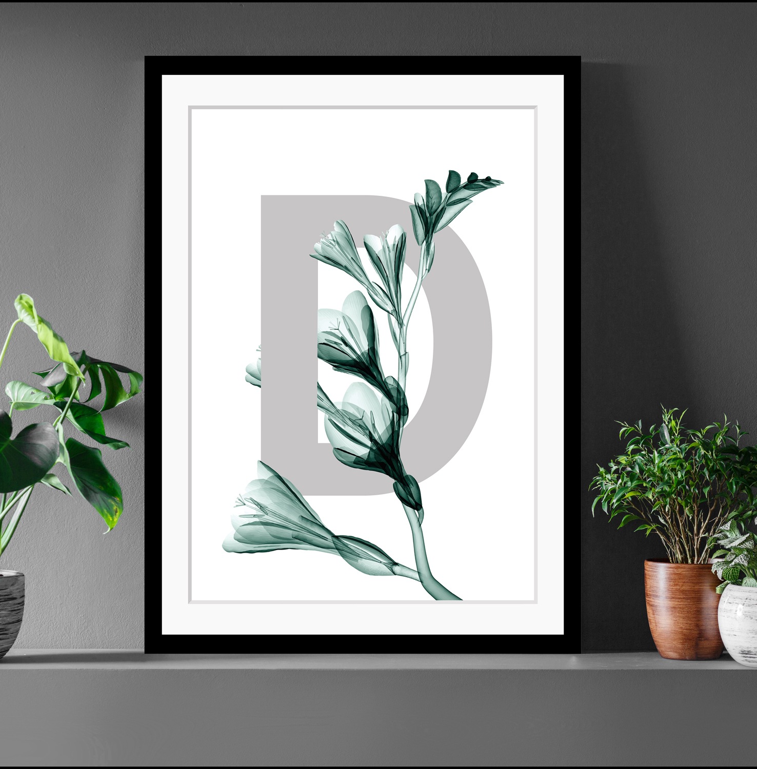 queence Bild »D-Flower«, Buchstaben, Blume, Blätter, gerahmt günstig online kaufen