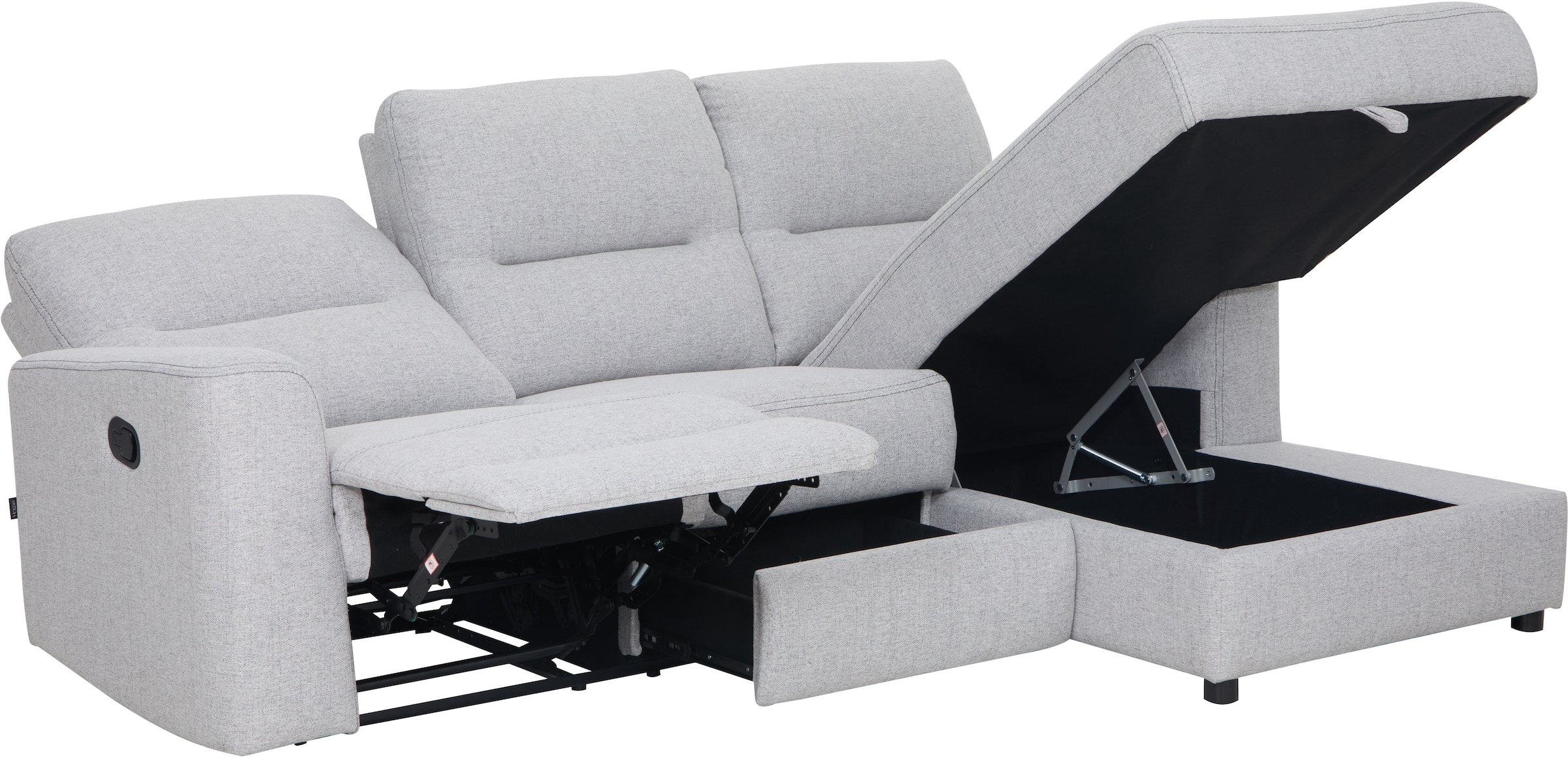 Home affaire Ecksofa »VENOIR, L-Form, 250 cm, manuelle u. elektrische Funktion (m. USB A/C)«, Stauraum unter der Recamiere, 2. Staufach, Federkern