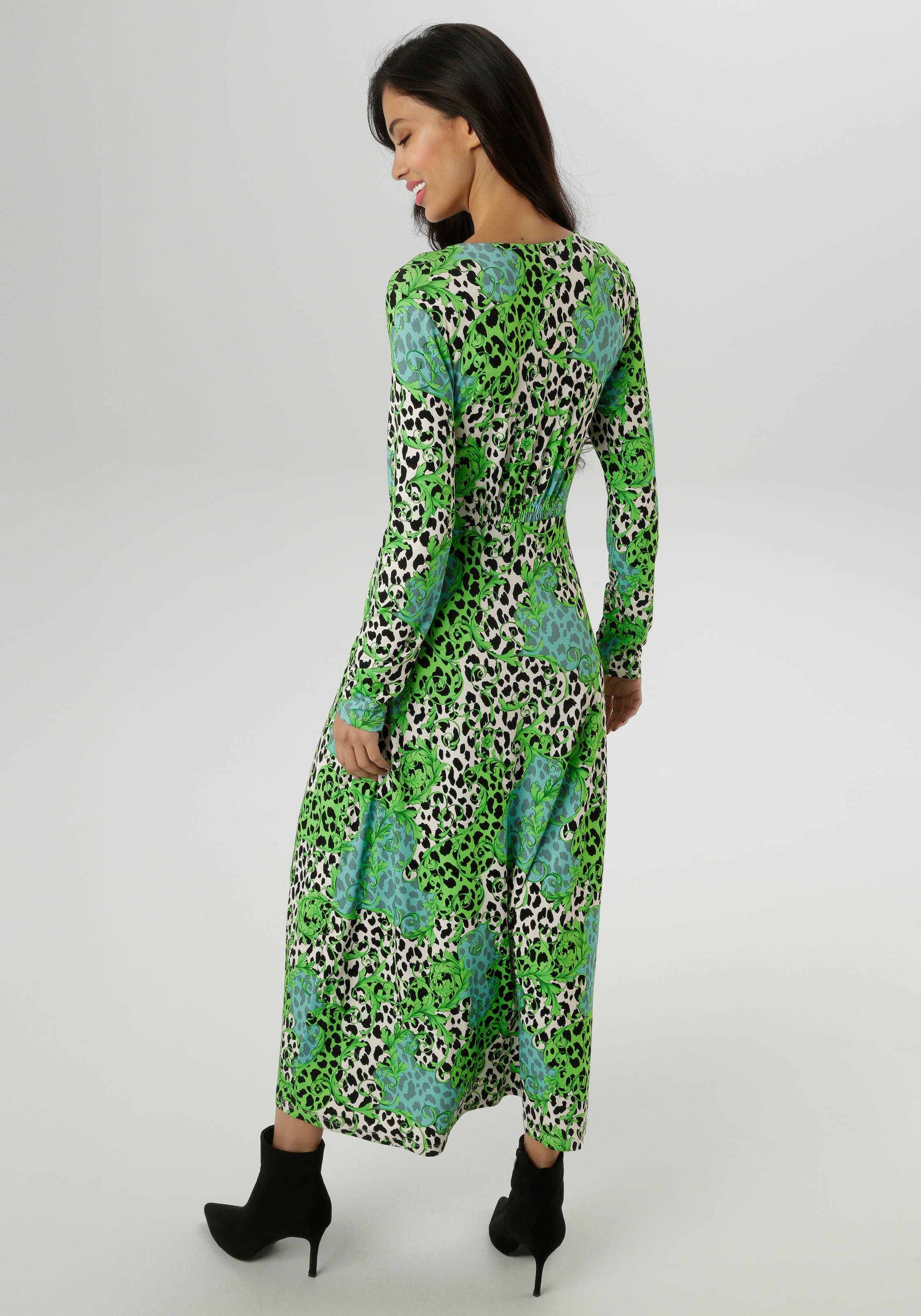 Aniston SELECTED Midikleid mit Smok-Details und fantasievollem Leo-Print - NEUE KOLLEKTION