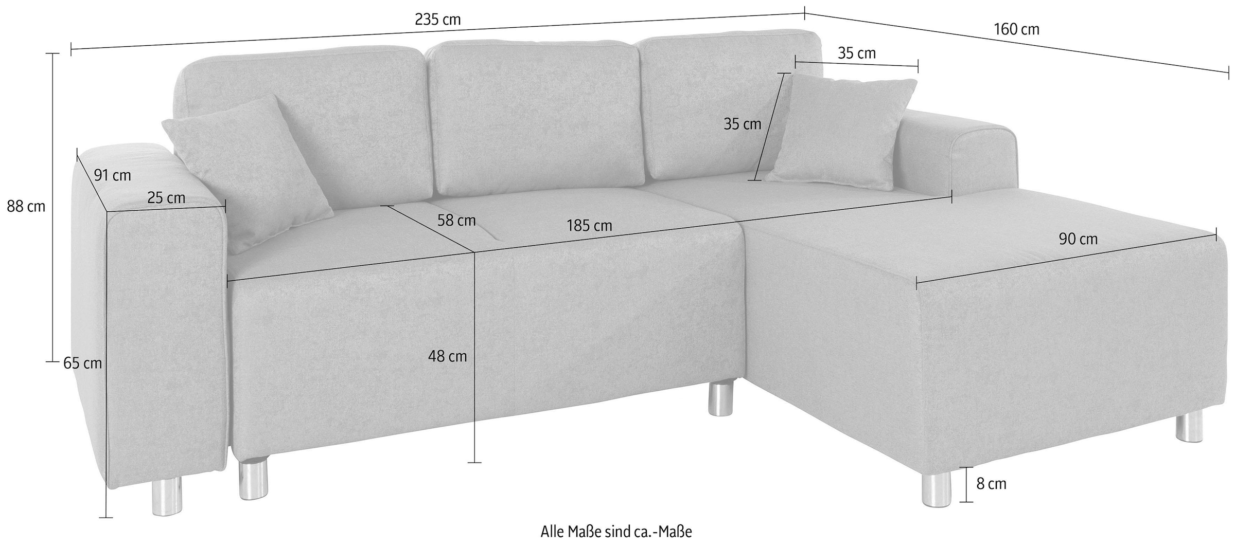 Home affaire Ecksofa »Györ«, L-Form, wahlweise mit Bettfunktion und Bettkasten incl. 2 Zierkissen