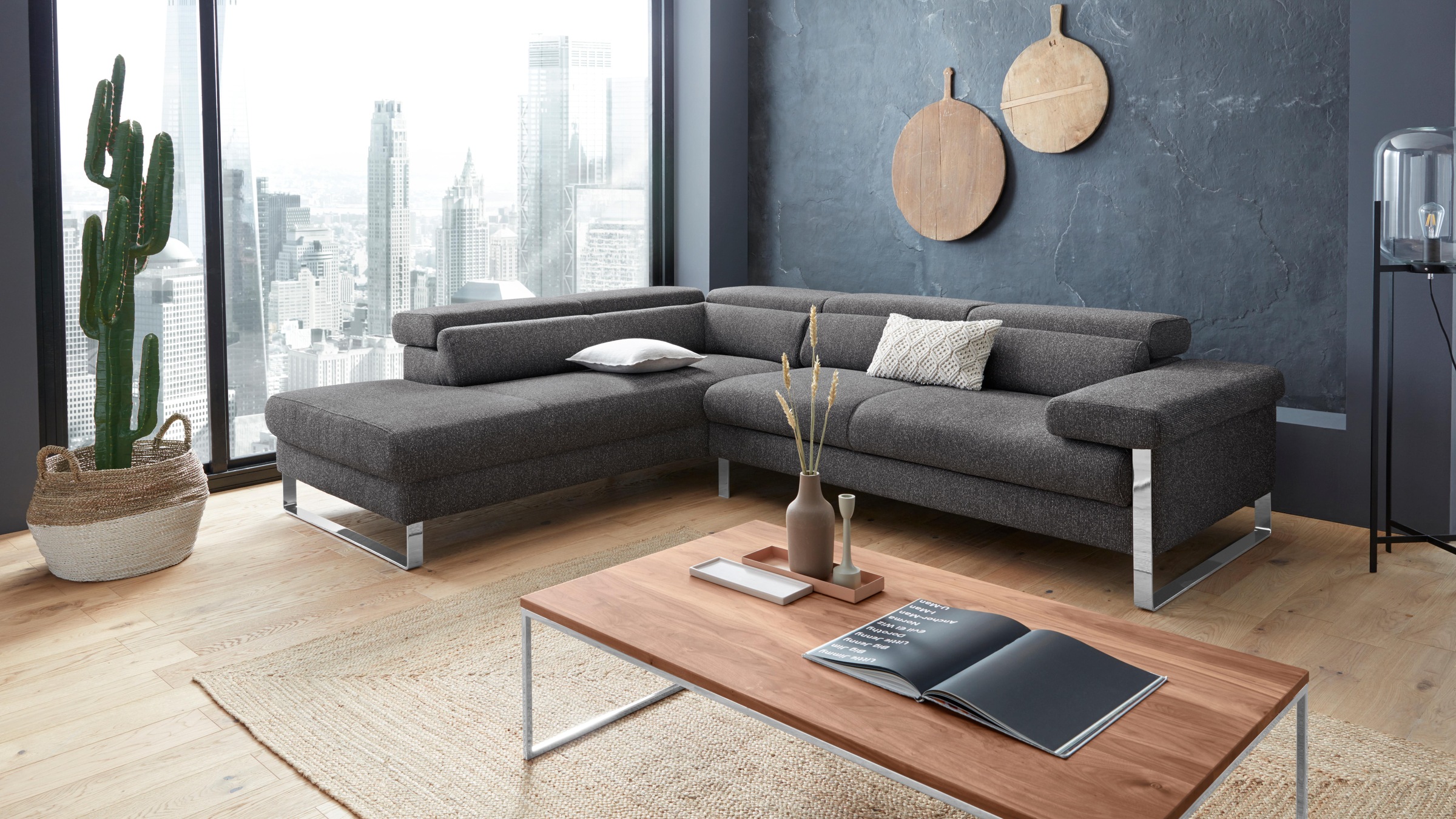 W.SCHILLIG Ecksofa »finn, toller Sitzkomfort, L-Form, hochwertige Verarbeitungsdetails«, German Design Award 2016, Fußgestell Chrom glänzend, Breite 281 cm