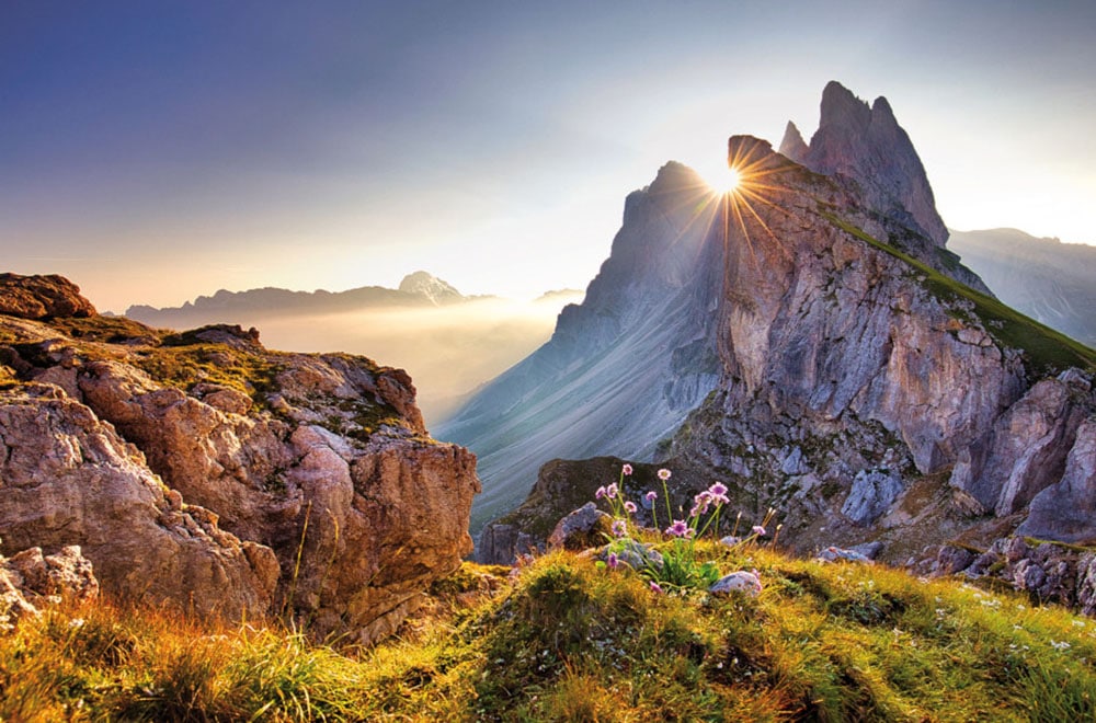 Bönninghoff Leinwandbild, Berge-Berge & Alpenbilder-Landschaft-Landschaften-Natur-Sonnenaufgang-Sonnenaufgang & -untergang-Bilder vom Sonnenuntergang & -aufgang-Blumen-Blumenbilder-Pflanzen-Pflanzenbilder-Wiesen & Bäume-Wiesen & Baumbilder, (1 St.)
