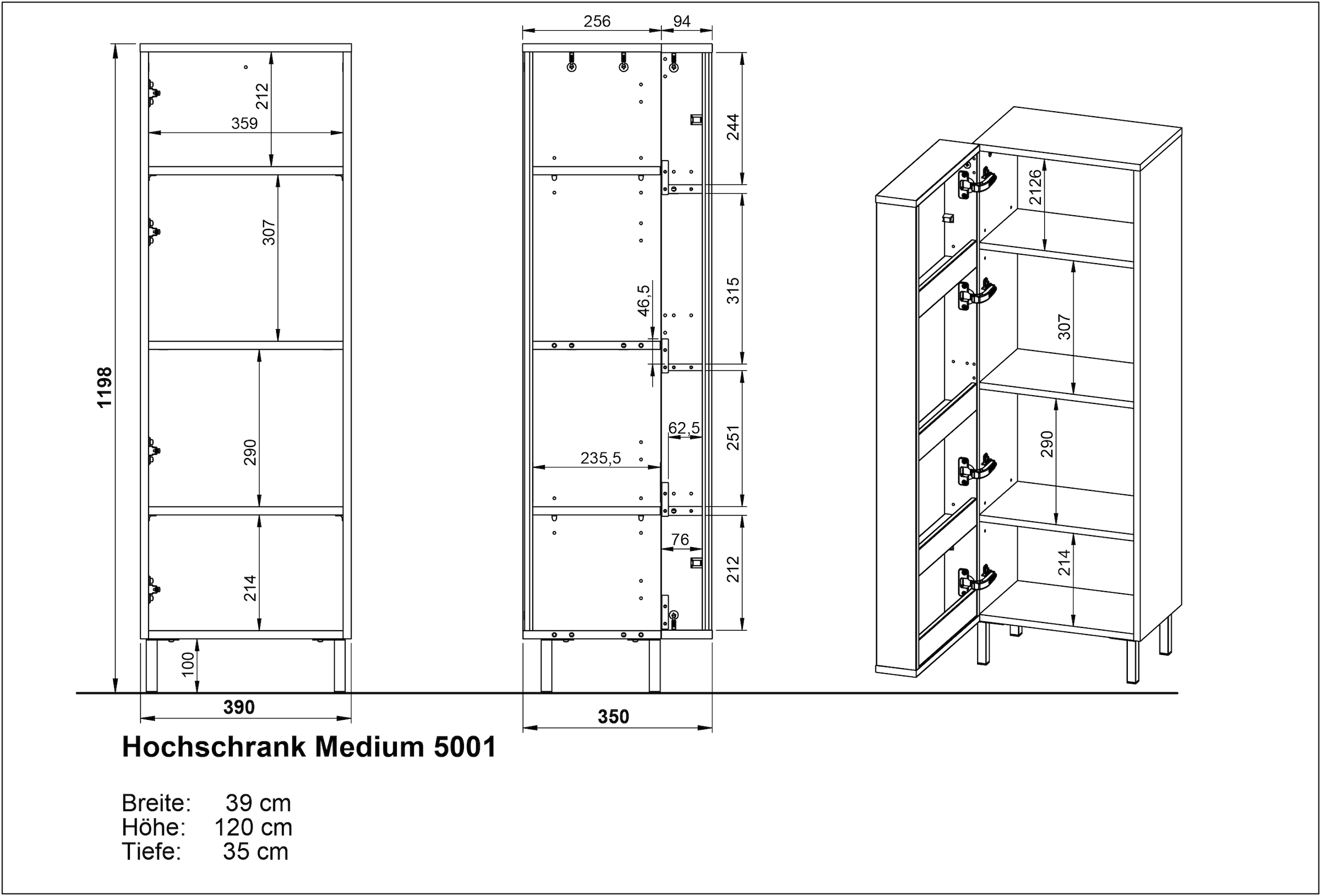 GERMANIA Midischrank »GW-Topeka«, (1 St.), rechts/links montierbar, Tür innen mit Regalfächern, Höhe 120 cm