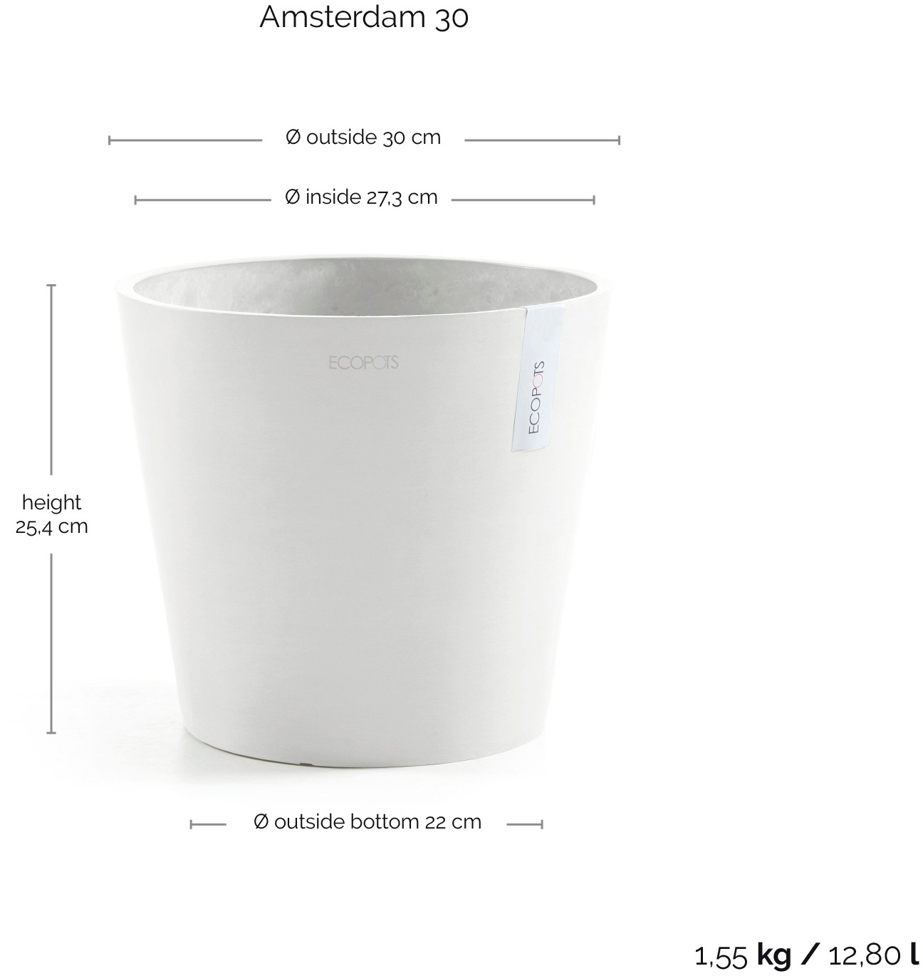 ECOPOTS Blumentopf »Amsterdam 30 Weiß«, für innen und außen: frostsicher, bruchsicher und lichtbeständig