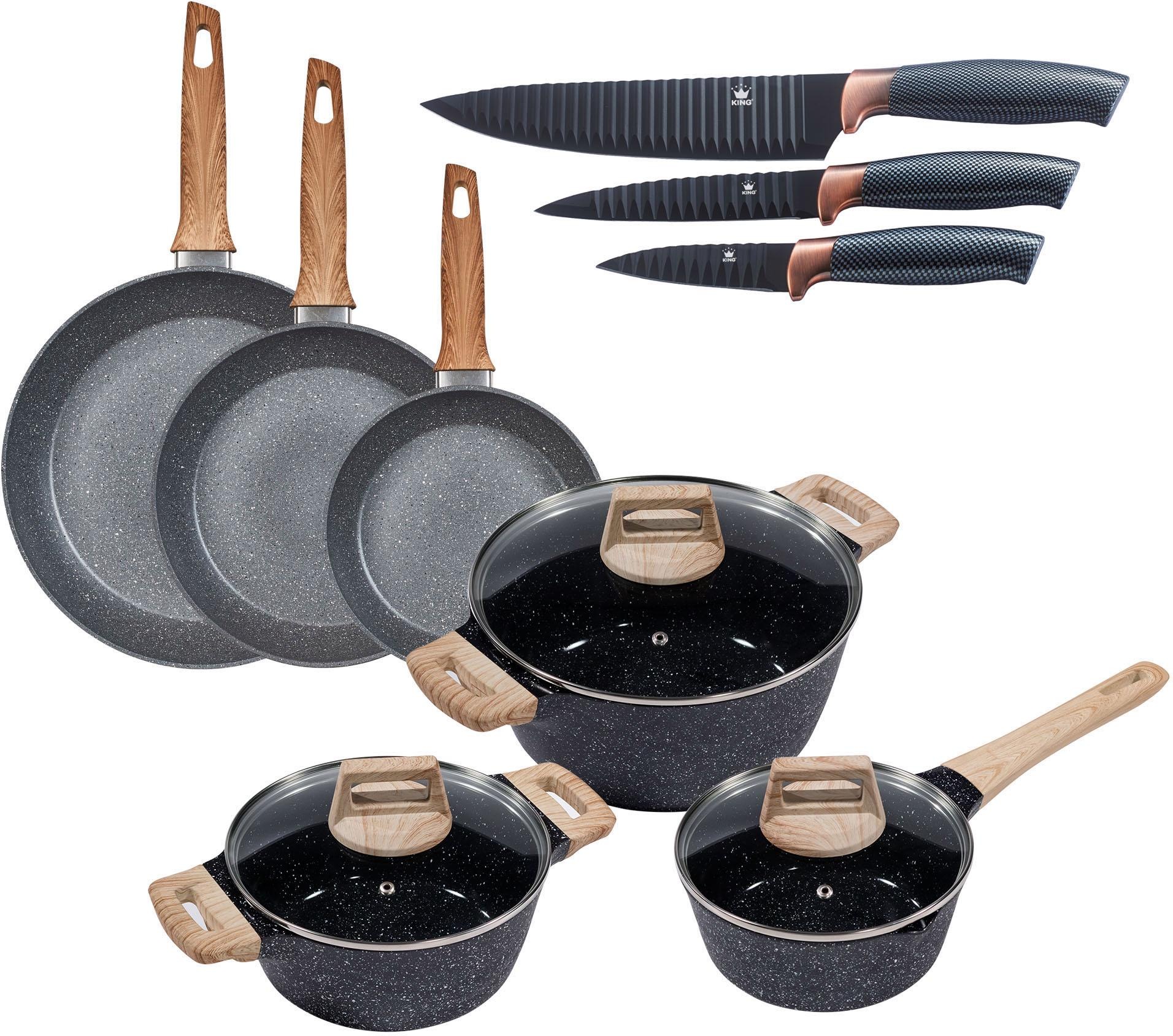 KING Topf-Set »Essential« Aluminium Set, 3 Töpfe, 3 Deckel, 3 Pfannen, 3 Kü günstig online kaufen