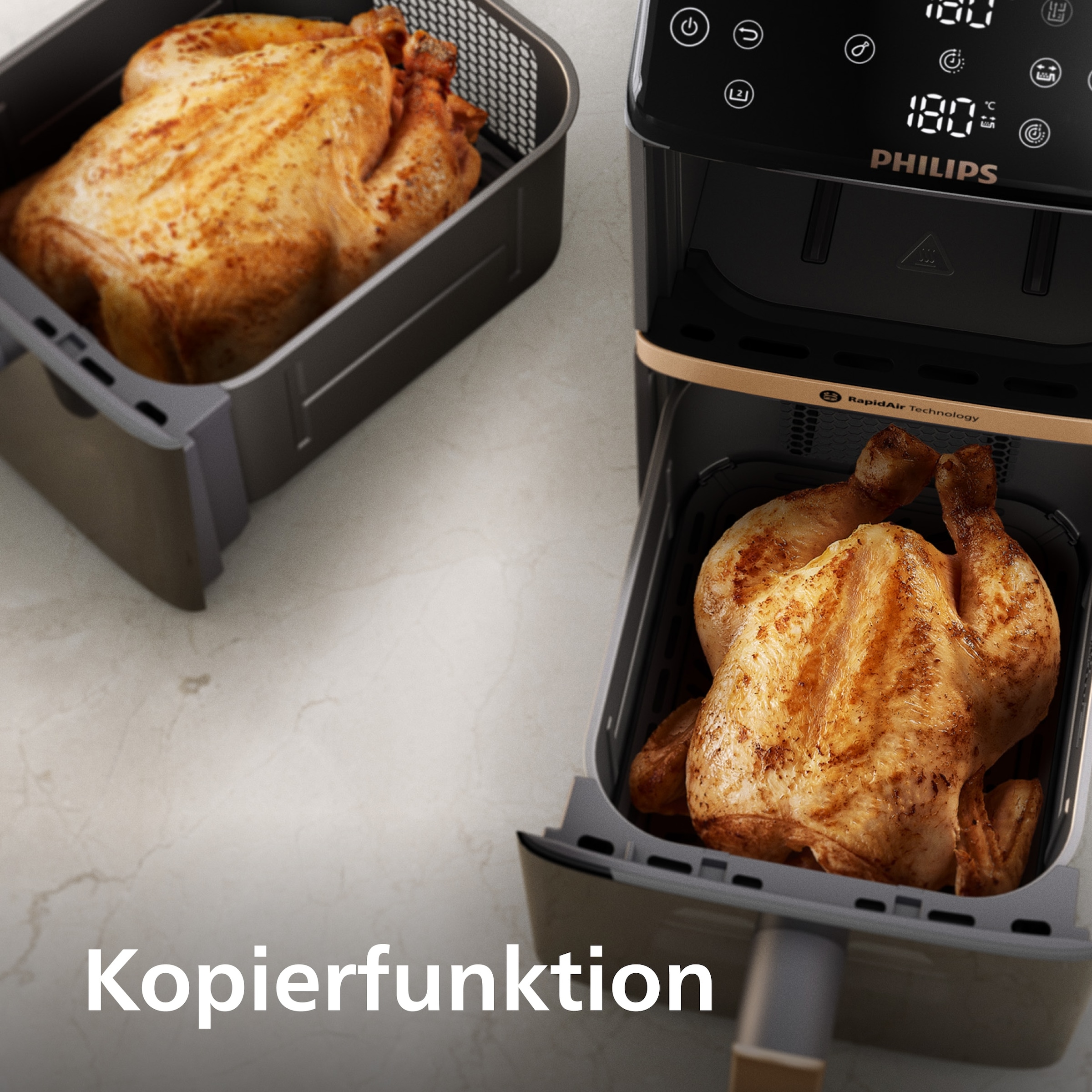 Philips Heißluftfritteuse »NA462/70 4000 Series Stacked Dual Basket und 10L Kapazität (5+5L)« 2750 W Fassungsvermögen 0 l RapidAir Technologie; Schwarz/Dunkelgrau, kupfer Griff