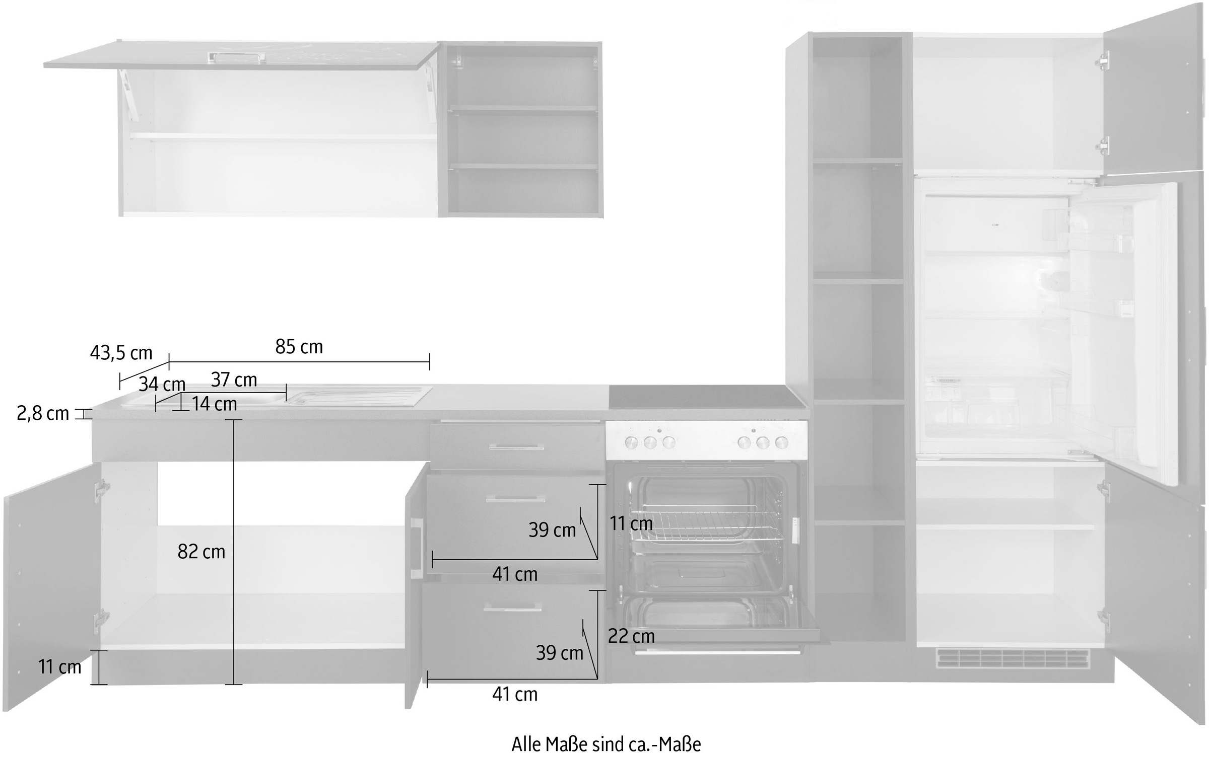 HELD MÖBEL Küchenzeile »Paris«, ohne E-Geräte, Breite 300 cm