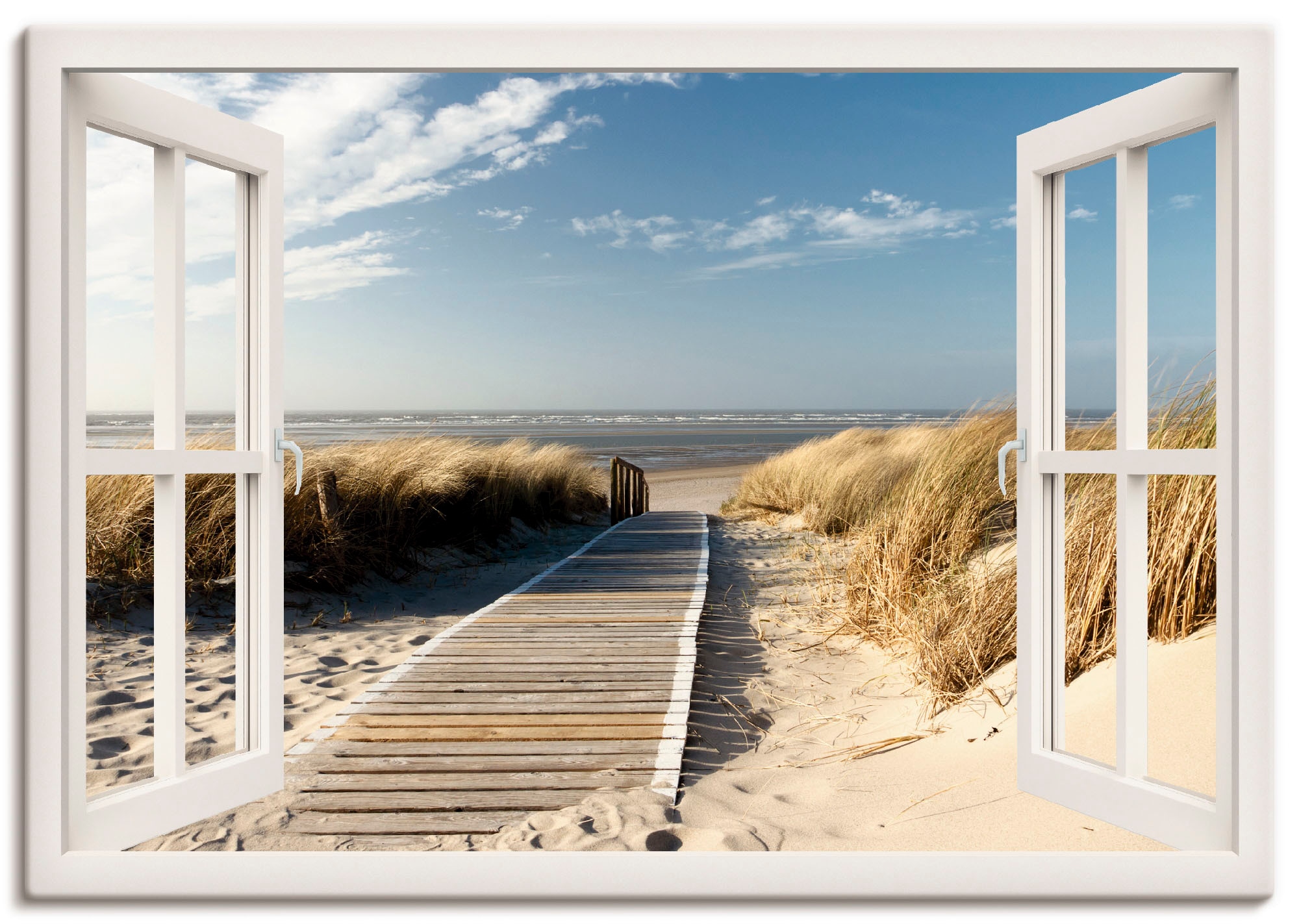 Artland Wandbild "Fensterblick Nordseestrand auf Langeoog", Fensterblick, ( günstig online kaufen