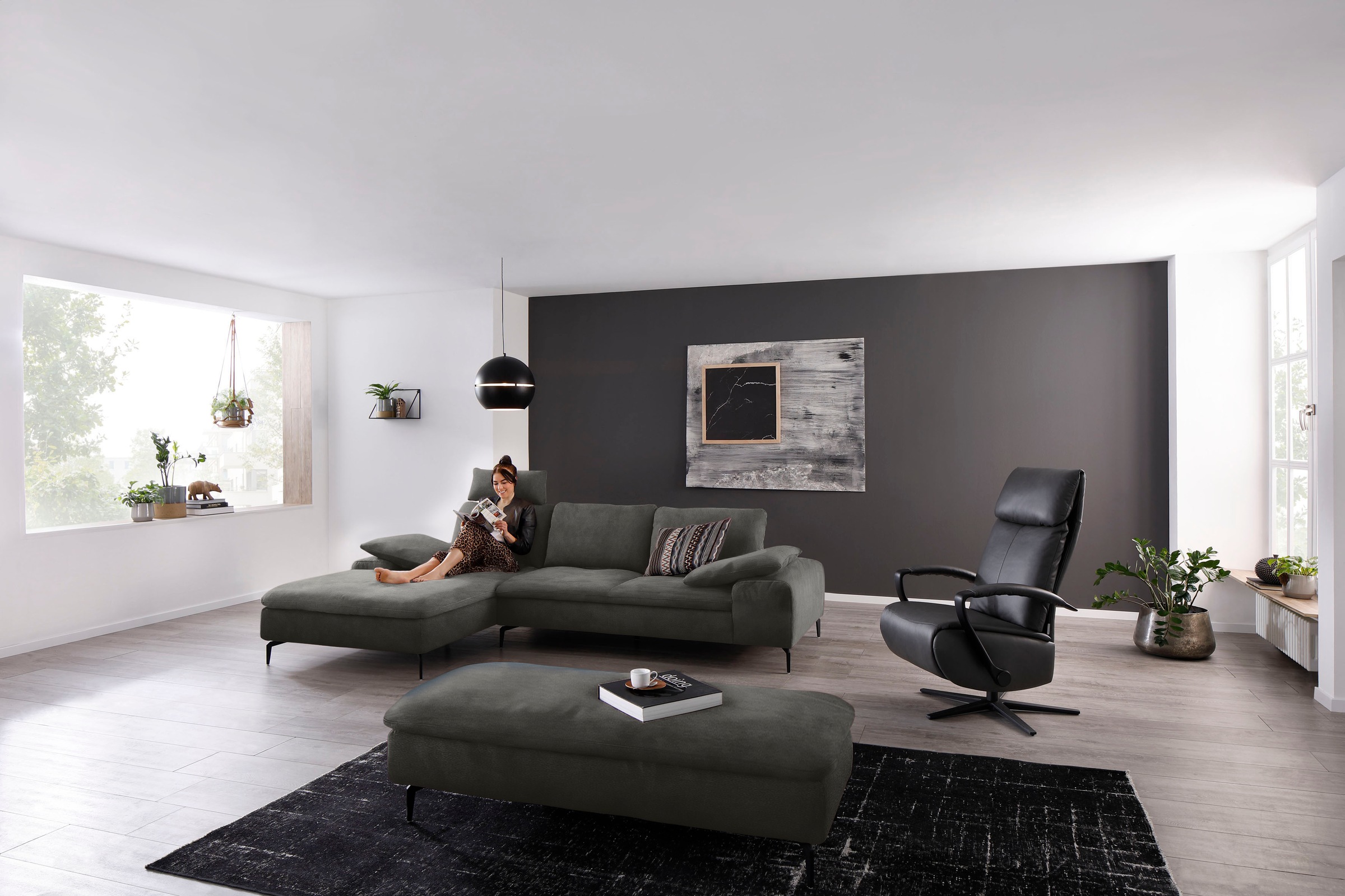 W.SCHILLIG Ecksofa »valentinoo, Designsofa, bequem, elegant und zeitlos, L-Form«, (Set), inklusive Hocker, mit Sitztiefenverstellung, Breite 299 cm