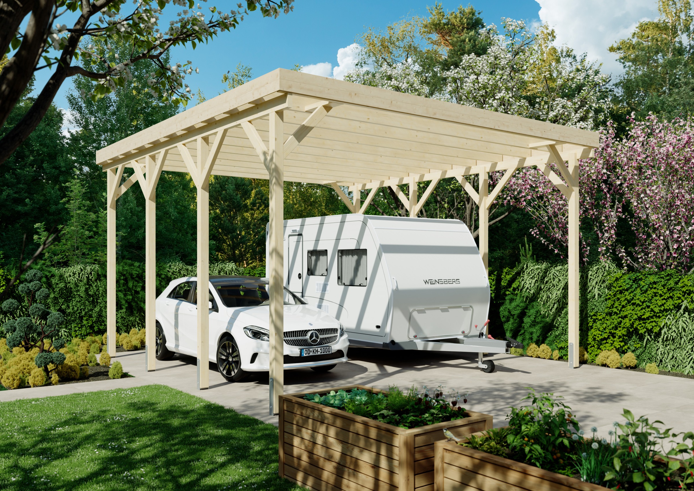 KONIFERA Doppelcarport »Pluto II« Leimholz 552 cm unbehandelt für Wohnmobil günstig online kaufen