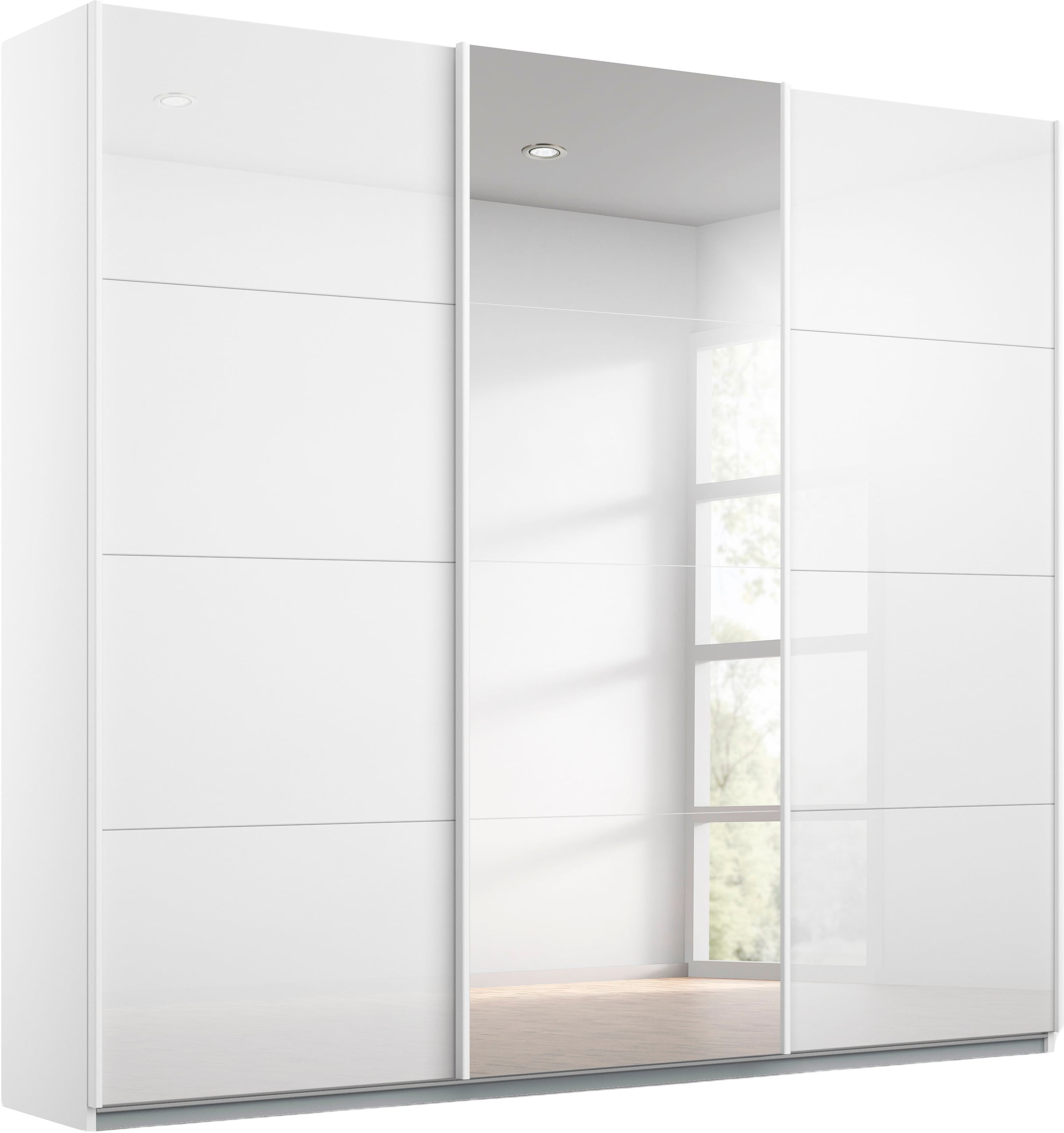 rauch Schwebetürenschrank »Kleiderschrank Schrank Garderobe KOLUNA mit Glastüren und Spiegel« 3 Ausstattungen BASIC/CLASSIC/PREMIUM (inkl. SOFT-CLOSE-FUNKTION),  Breiten 203/271/315/360 cm Höhen 210/229 cm MADE IN GERMANY
