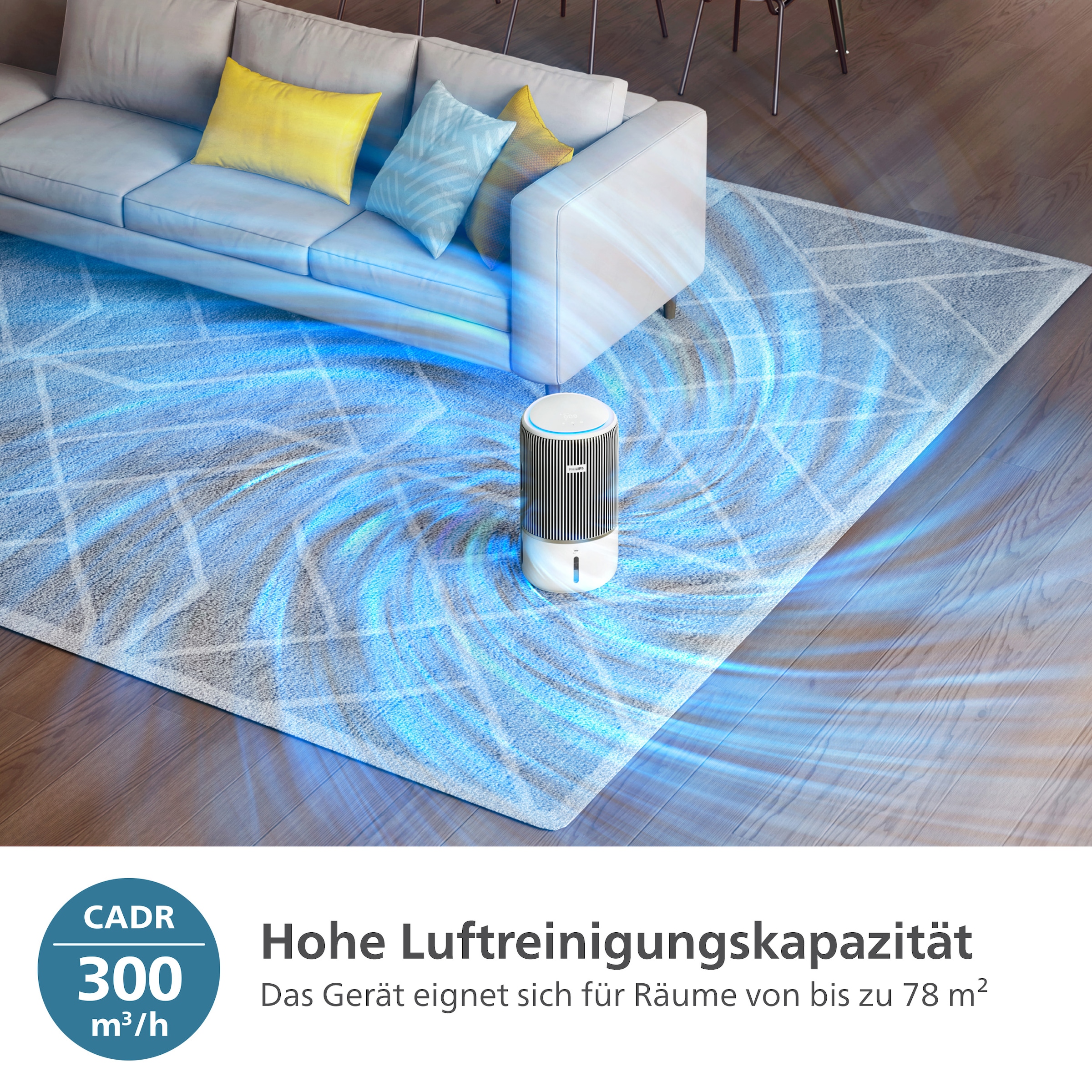 Philips Kombigerät Luftbefeuchter und -reiniger »AC3420/10 PureProtect Water 3400 Series, HEPA- und Aktivkohlefilter«, für 78 m² Räume, mit 300 m³/h CADR und 650 ml/h Befeuchtungsrate, WLAN, Air+ App