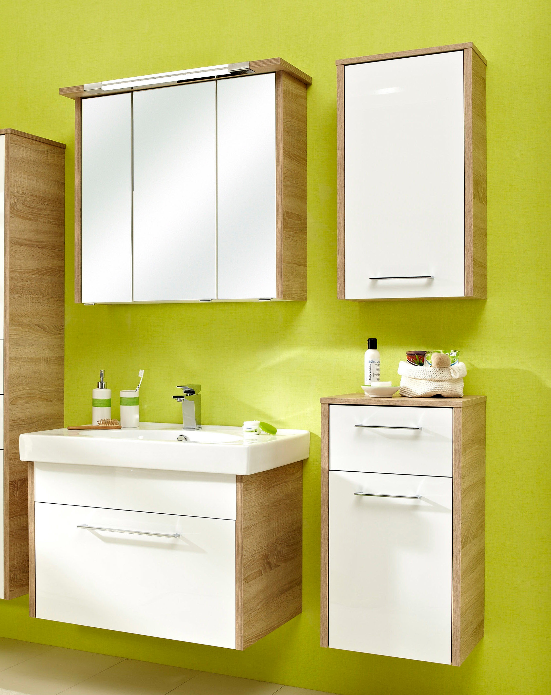 Saphir Badmöbel-Set »Quickset 382 4-teilig Keramik-Waschtisch mit LED-Spieg günstig online kaufen