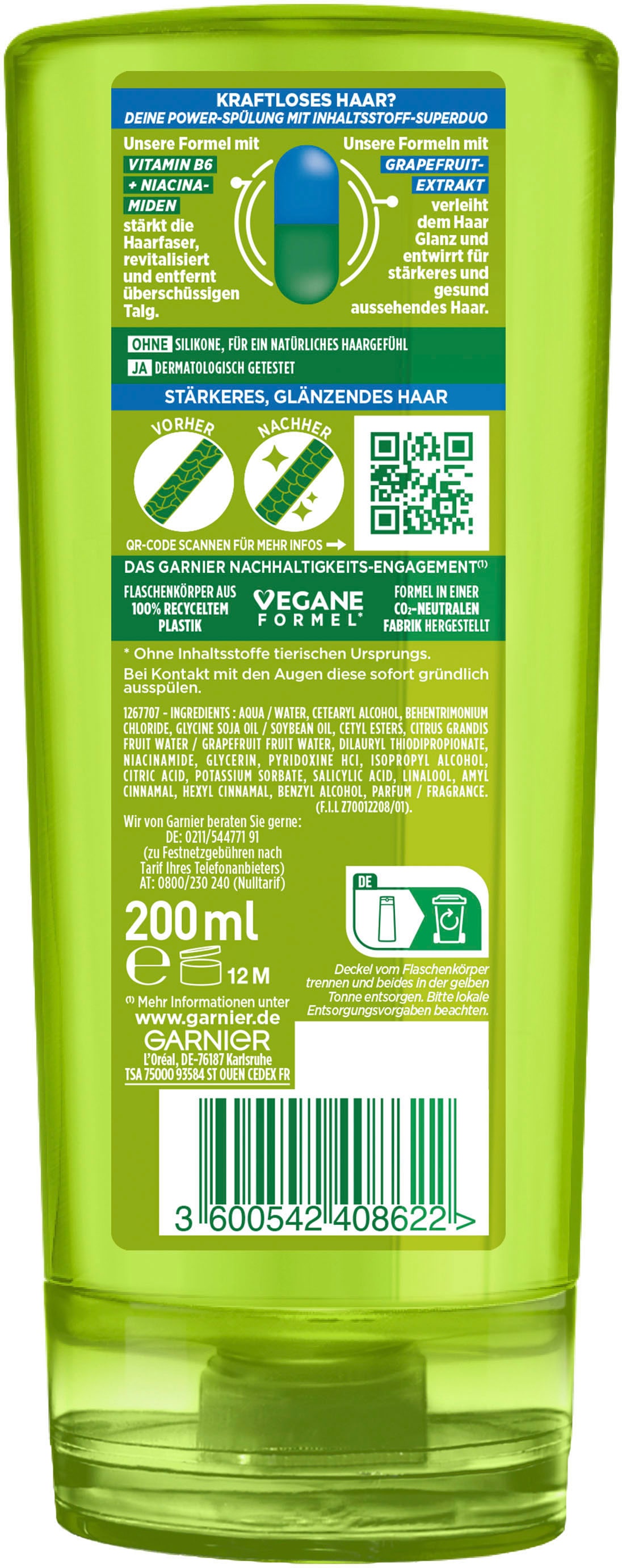 GARNIER Haarspülung »Garnier Fructis Kraft & Glanz Spülung«