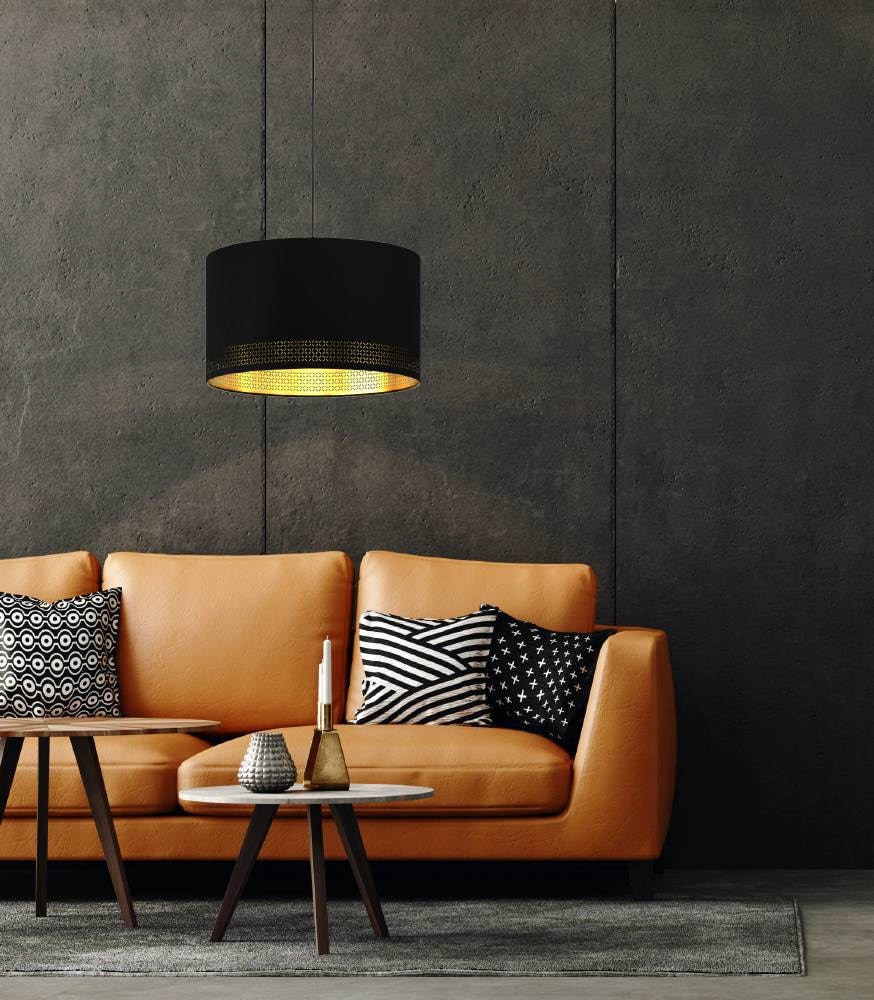 EGLO Hängeleuchte »ESTEPERRA«, 1 flammig, Leuchtmittel E27 | ohne Leuchtmittel, Hängelampe Vintage aus Stahl und Textil in Schwarz, Gold, E27, Ø 38 cm