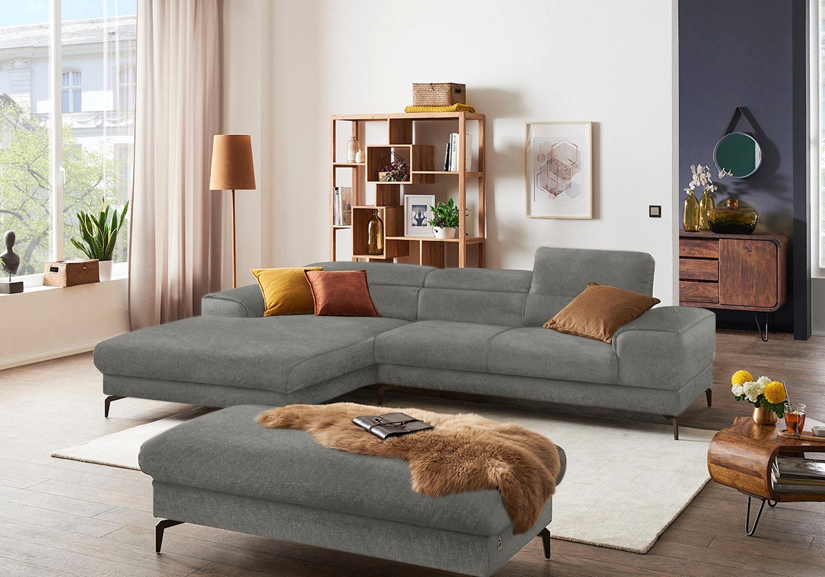 W.SCHILLIG Ecksofa »piedroo, Designsofa mit tollem Sitzkomfort, elegant und bequem, L-Form«, Kopfteilverstellung, wahlweise mit Sitztiefenverstellung, Breite 303cm