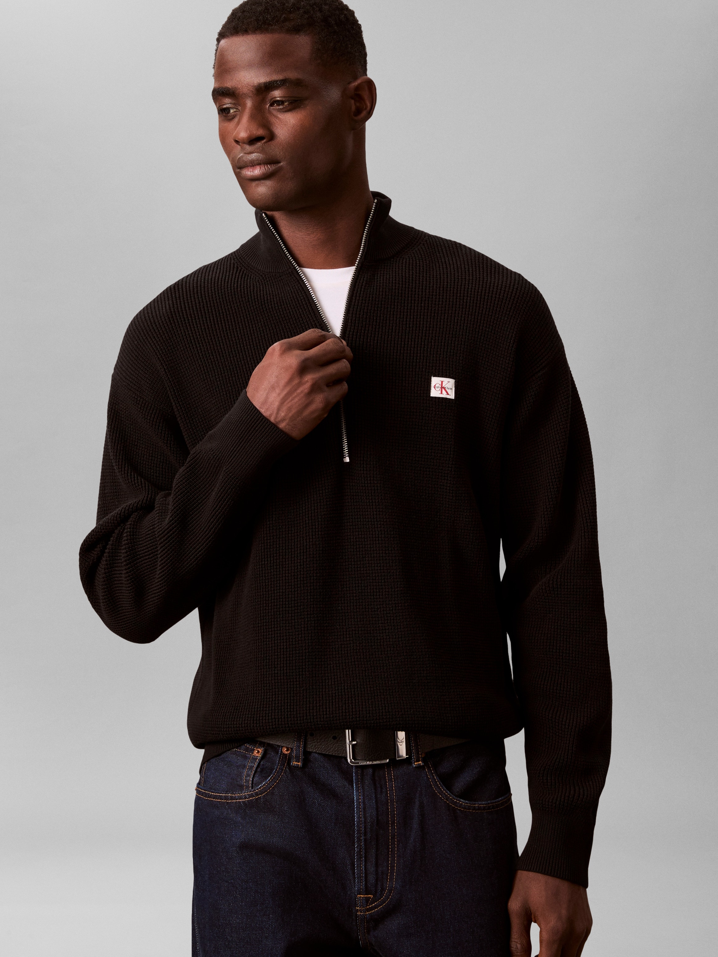 Calvin Klein Jeans Strickpullover Troyerkragen mit Reißverschluss, Regular Fit