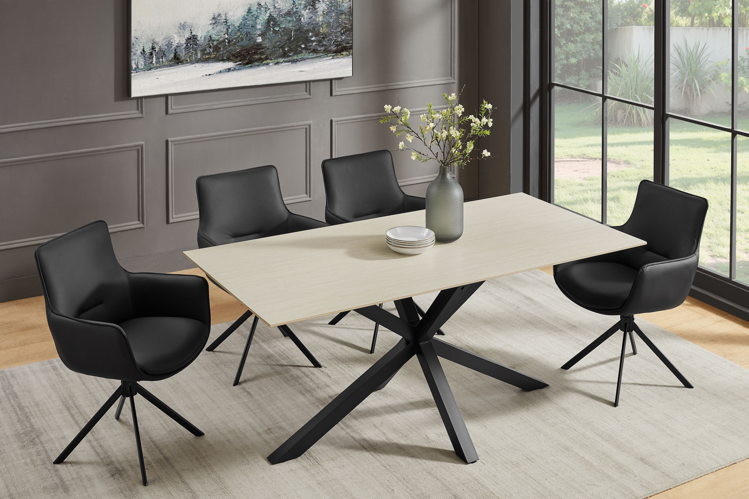 OTTO home Drehstuhl (Set) 2 Stk.Naturleder Bezug, 360° drehbares Gestell aus Eisen
