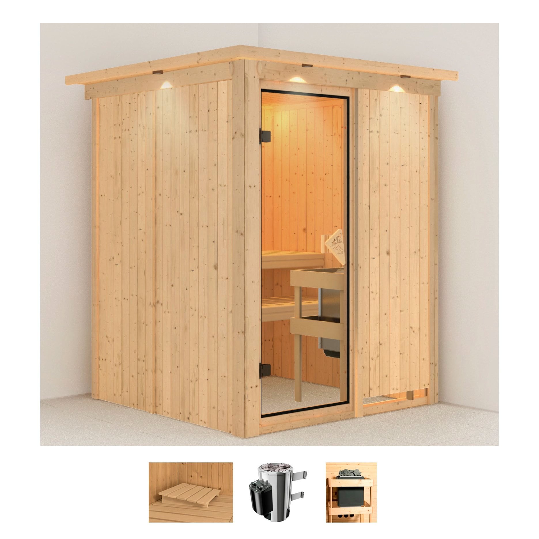 Karibu Sauna »Milaja«, (Set), 3,6-kW-Plug & Play Ofen mit integrierter Steu günstig online kaufen