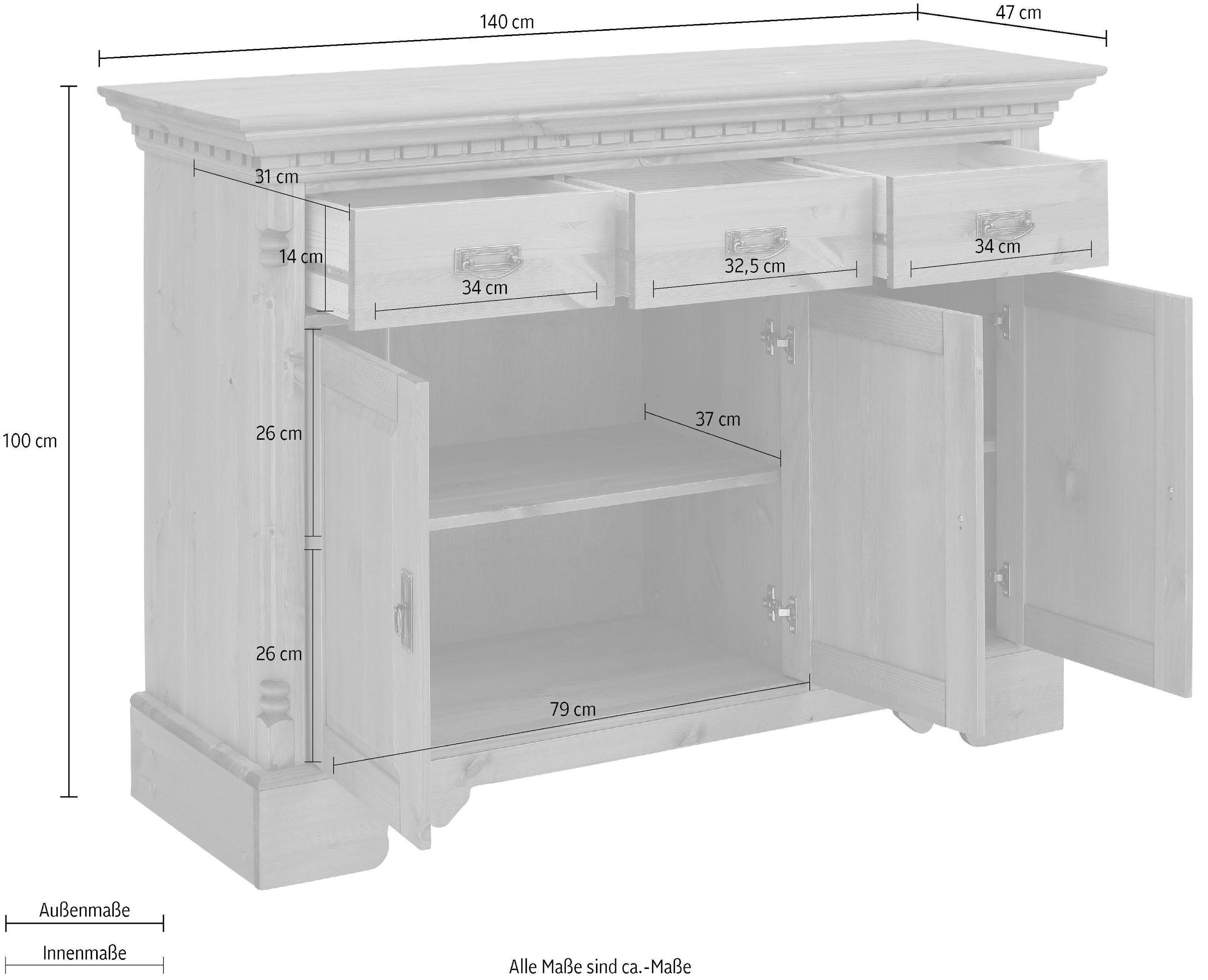Home affaire Sideboard »Milan«, Kommode, Breite 140 cm