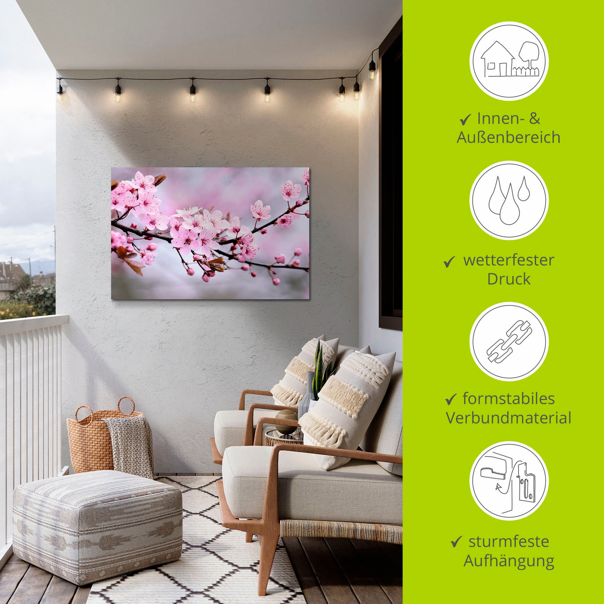 Artland Wandbild »Kirschblüten«, Blumen, (1 St.), als Alubild, Outdoorbild, Leinwandbild, Poster, Wandaufkleber