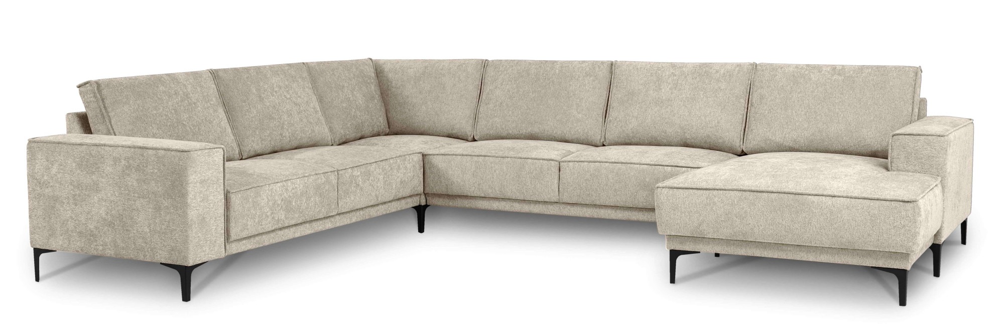 Places of Style Wohnlandschaft »XXL Sofa Oland, Struktur, Flachgewebe, Luxus-Microfaser, Boucle«, U-Form, 342 cm, Wellenunterfederung, Skandi-Design, Metallfüße