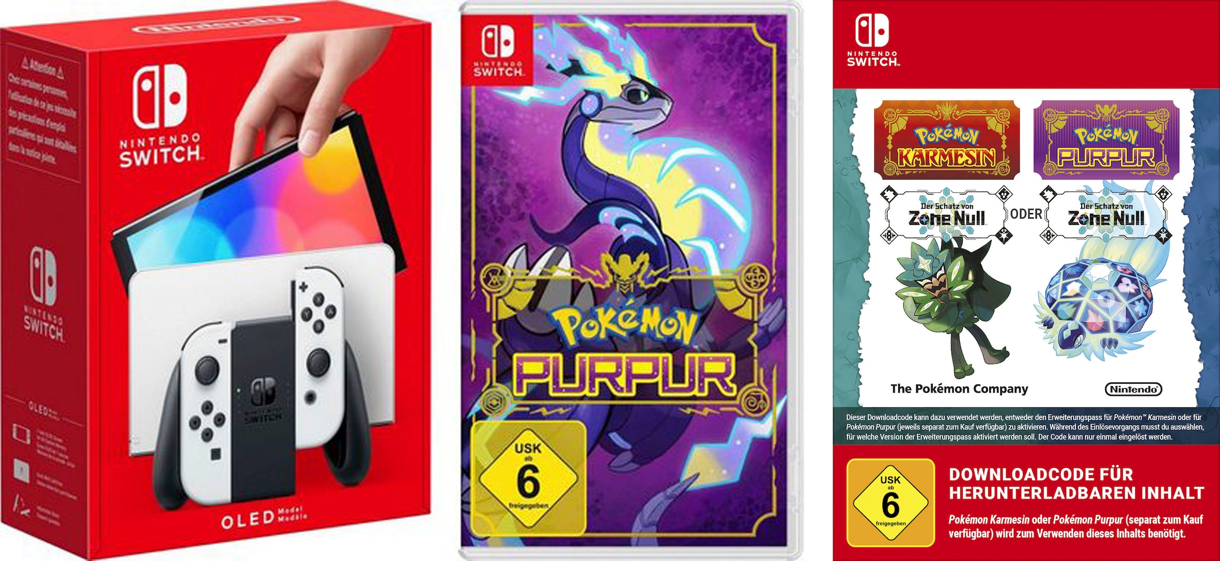 Nintendo Switch Spielekonsole »Switch OLED + Pokemon Purpur + Der Schatz von Zone Null DLC«, OLED-Modell