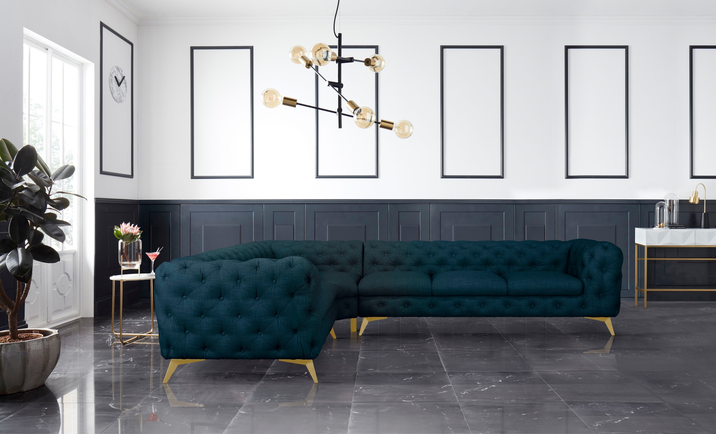 Leonique Chesterfield-Sofa »Ecksofa GLYNIS L-Form mit Wellenunterfederung, günstig online kaufen