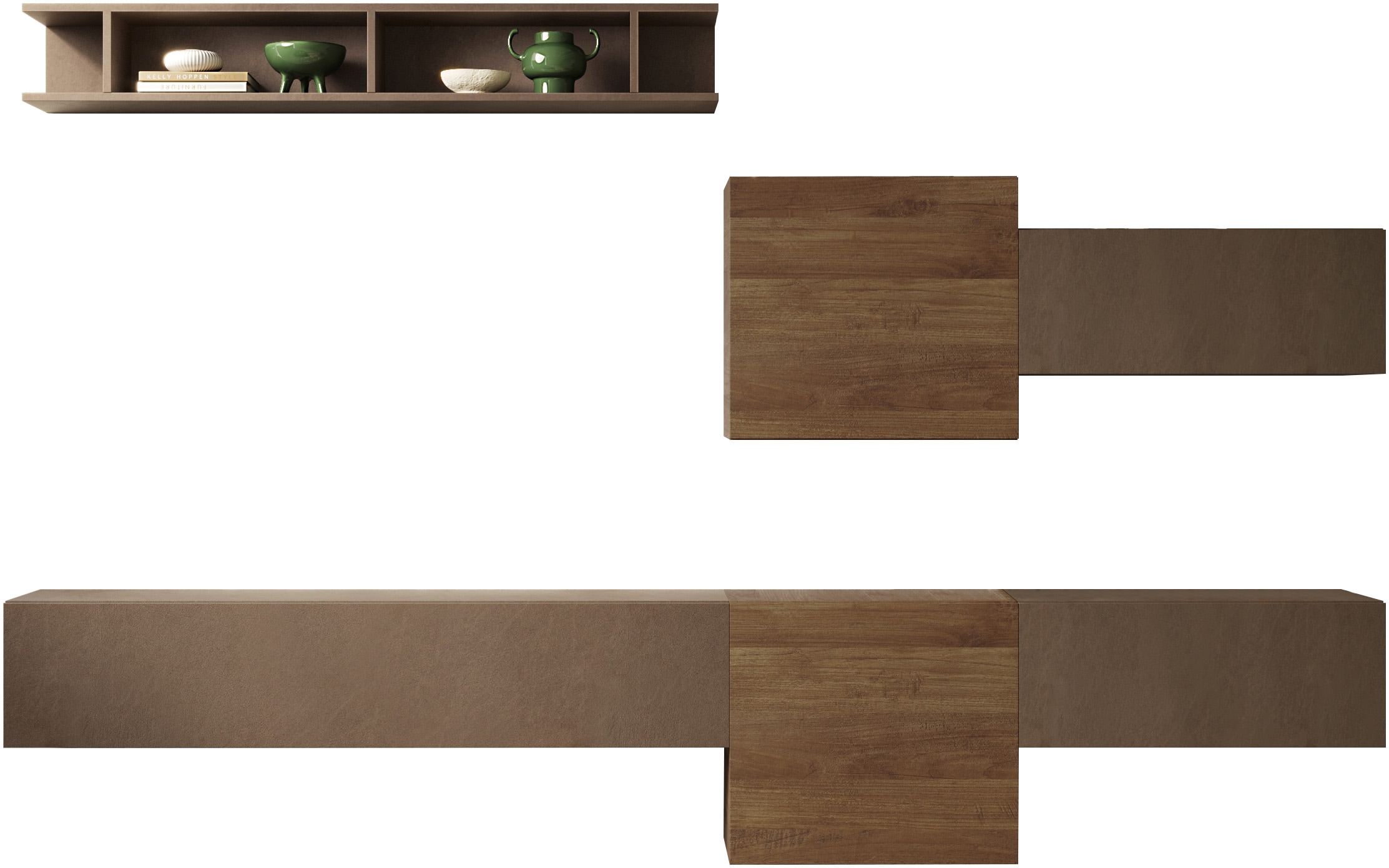 INOSIGN Wohnwand »INFINITY, 6tlg. Breite 262 cm, Höhe variabel, Schrankwand, Anbauwand«, (Lowboard hängend, 2x Hängeschrank, 2x Hängewürfel, Wandregal)