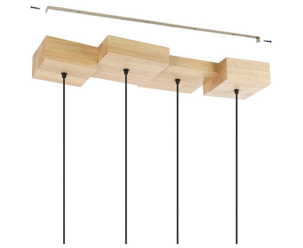 EGLO Hängeleuchte »HALKIN«, 4 flammig, Leuchtmittel E27 | ohne Leuchtmittel, Pendelleuchte, Holz in Natur und Metall in Schwarz, FSC100HB, E27