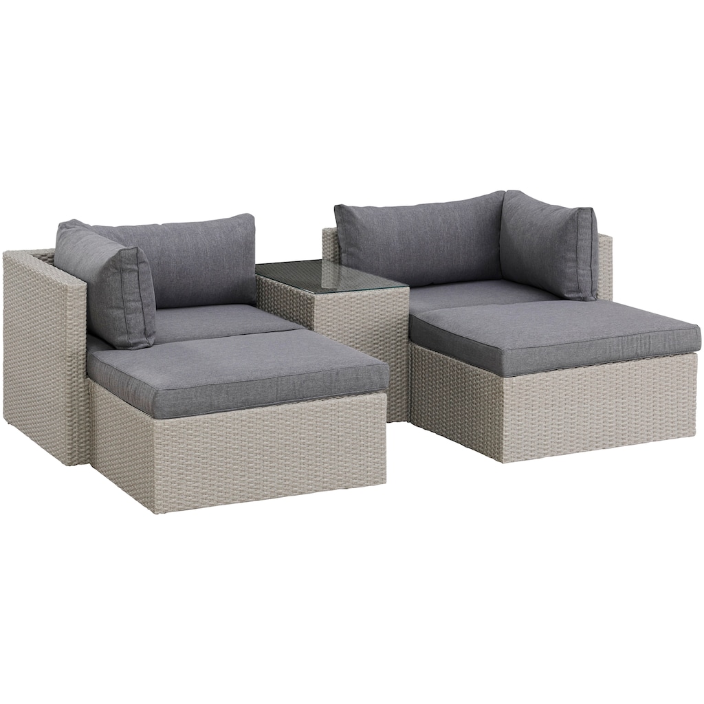 KONIFERA Gartenlounge-Set »Dallas«, (Set, 13 tlg., 2xSessel, 2xHocker, 1xTisch 70x40x51cm,inkl. Auflagen,Stahl/Polyratten)