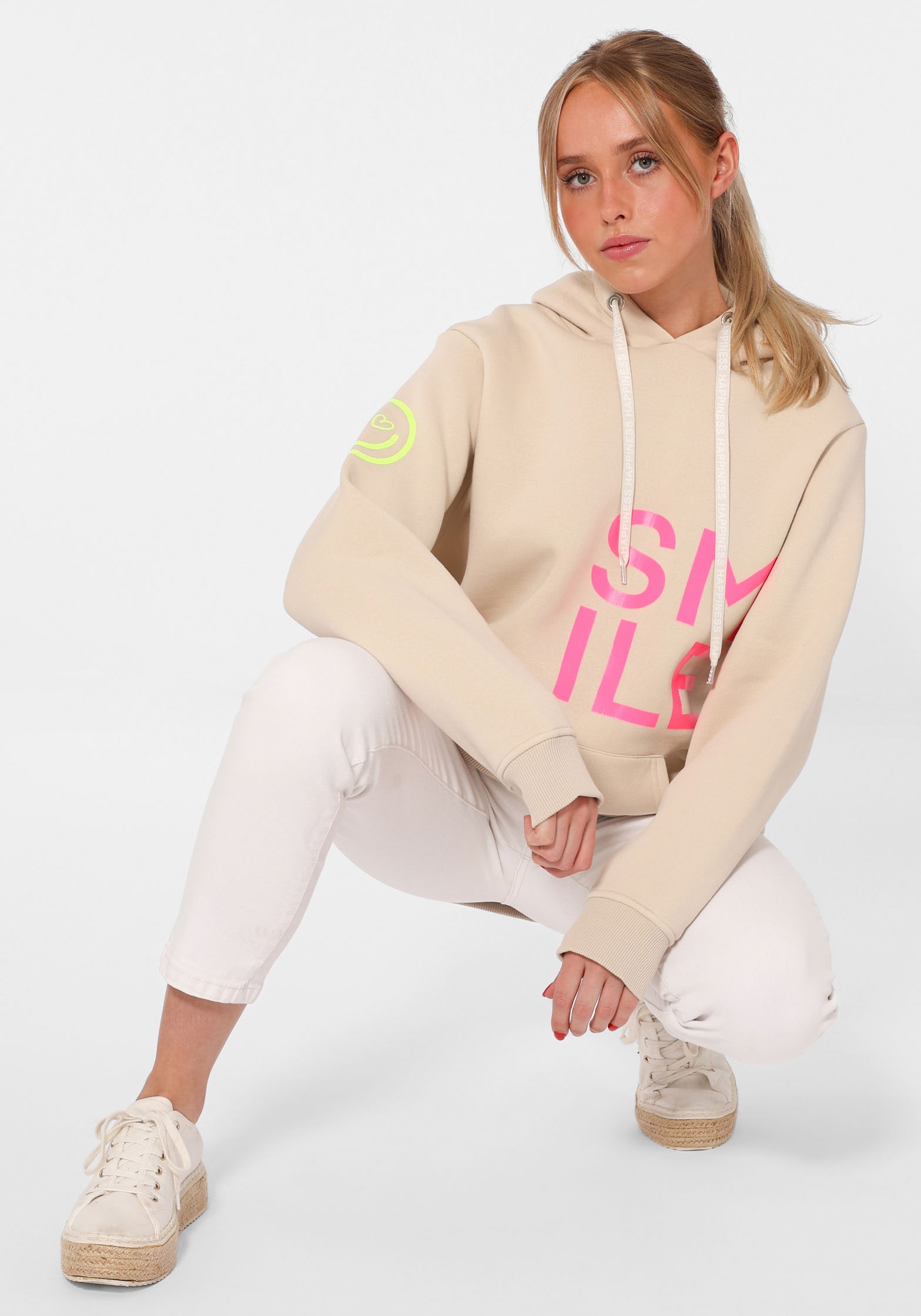 Zwillingsherz Hoodie »"Alissa"«, Langarm, Kapuze, Neon-Details, Kordelzug, Frontprint, Kängurutasche