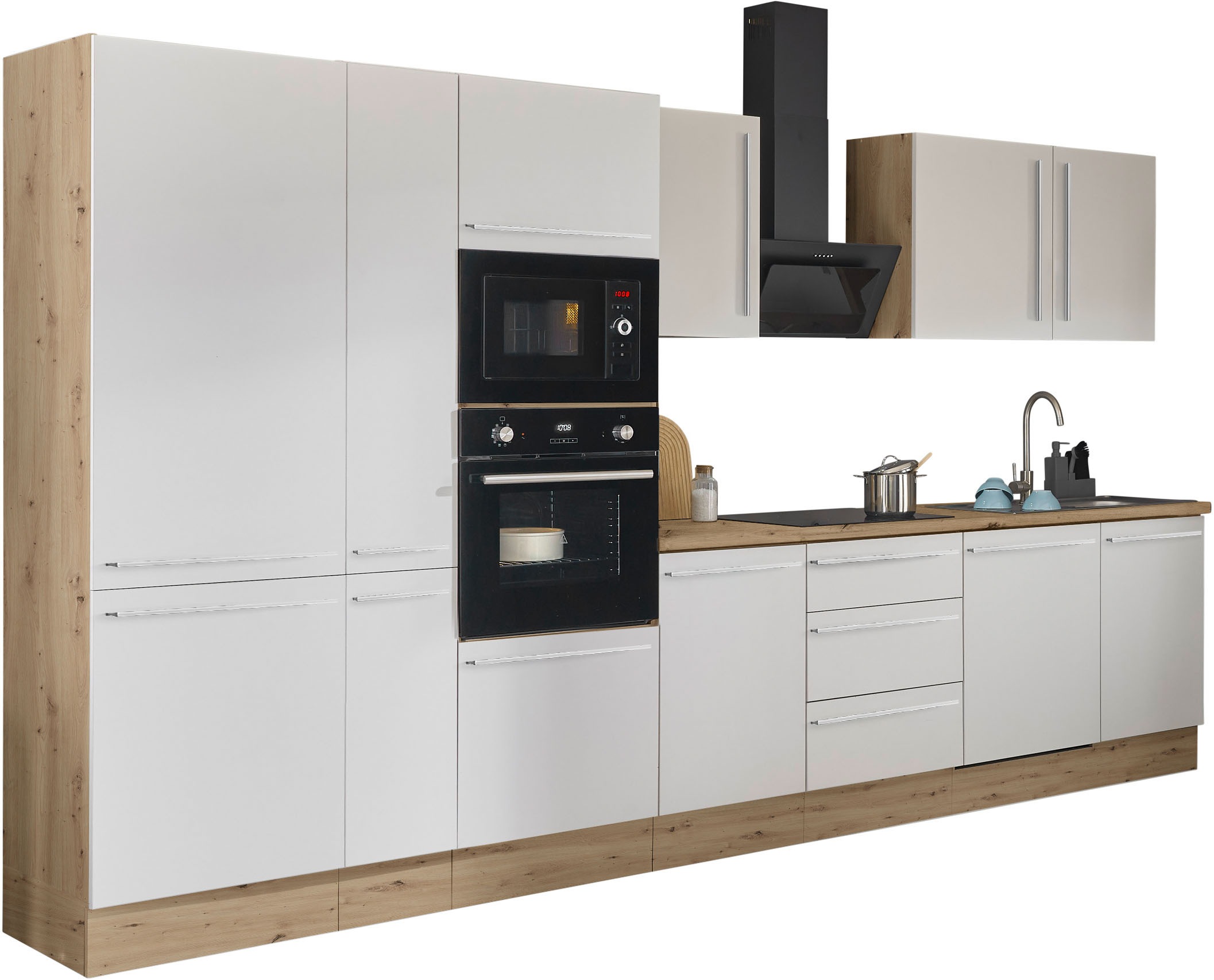 KOCHSTATION Küchenzeile »Florida«, Breite 370 cm, wahlweise mit E-Geräten,Softclose für Türen/Schubkästen